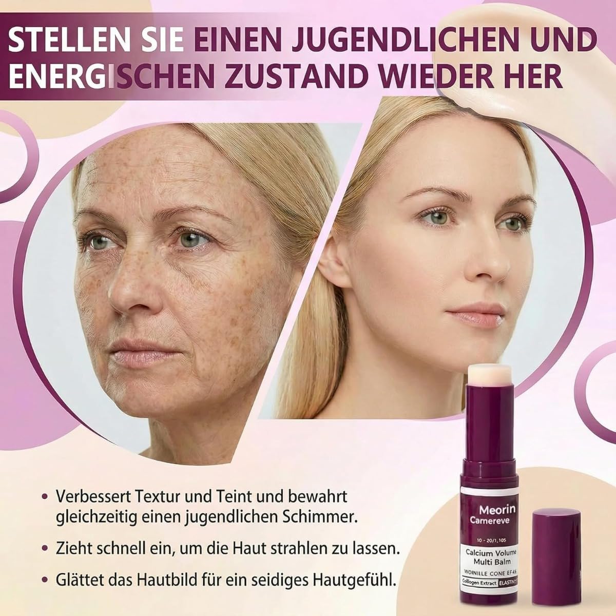 DrMelaxinn Calcium Balm Stick/Calcium Volume Multi Balm, Volumen-Faltenkernstift für Augen, Hals & Gesicht, 9 g (1PC)