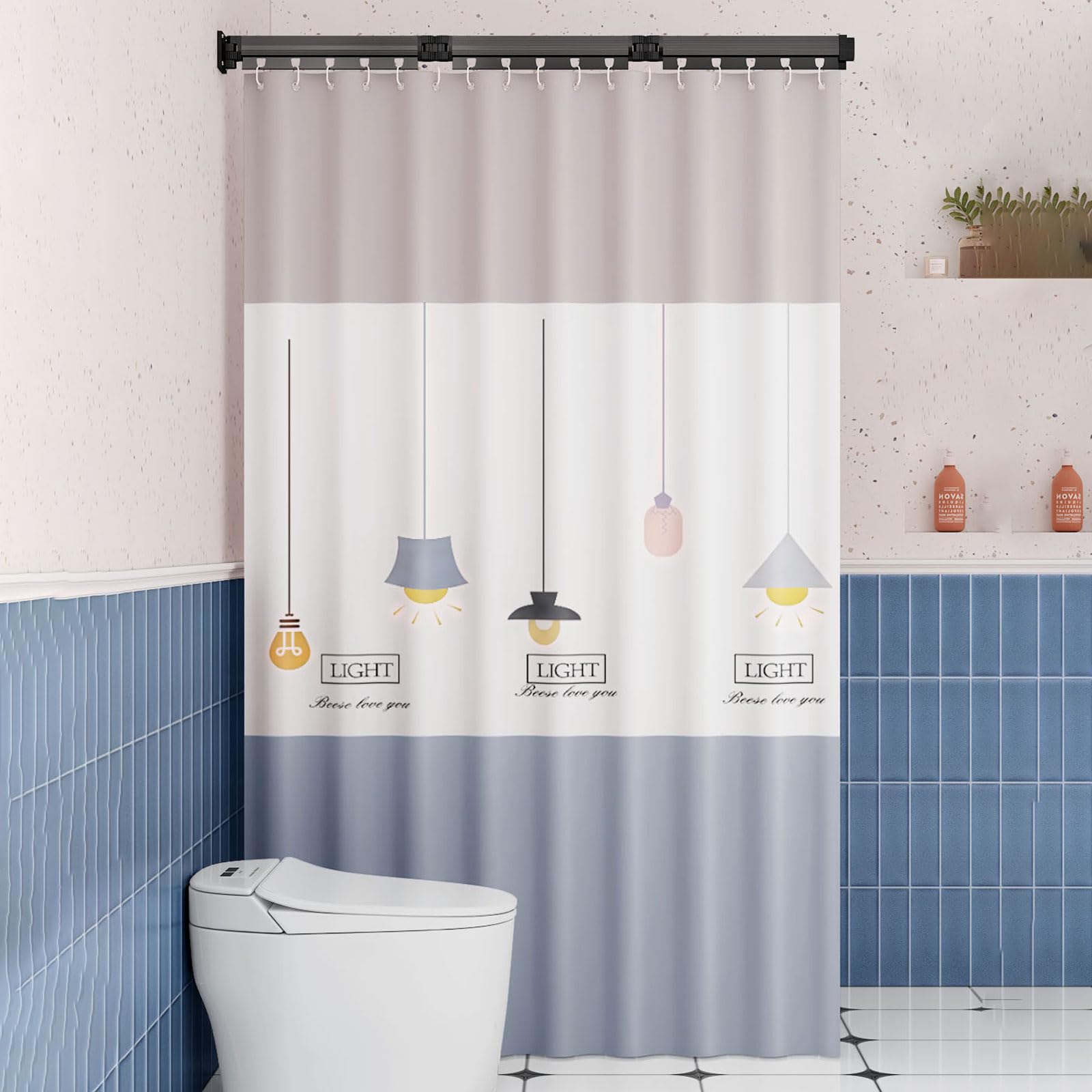 Barra de Cortina de ducha plegable con Cortina de ducha,Barra de Cortina de Deformable sin Taladro,Barra de Cortina de Esquina de Montaje En Pared,Impermeable Antimoho,para esquina,bañera