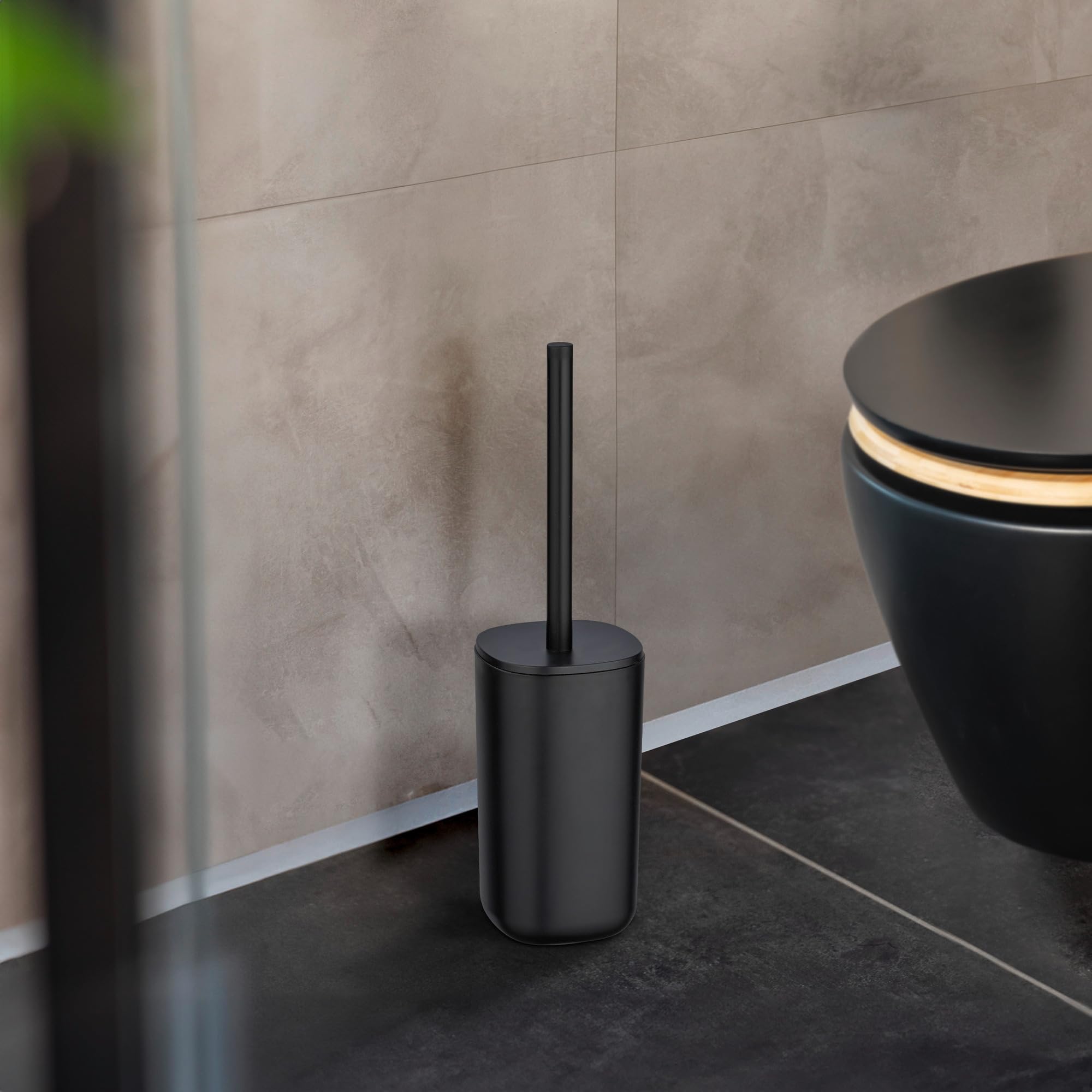 WENKO Davos zestaw do WC z uchwytem na szczotkę do WC, z wysokiej jakości tworzywa sztucznego, nie zawiera BPA, Ø 9,5 x 35 cm, czarny matowy