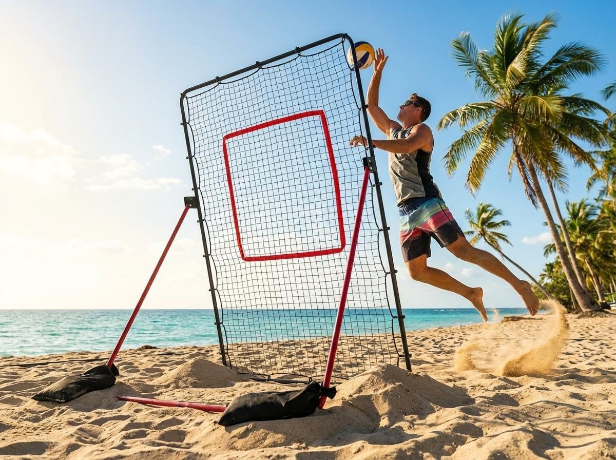 Filet de rebond de volleyball réglable de 178 x 101 cm, grand filet de rebond d'entraînement pour les chocs, les pics et les réglages – Robuste, équipement d'entraînement multi-angles, installation