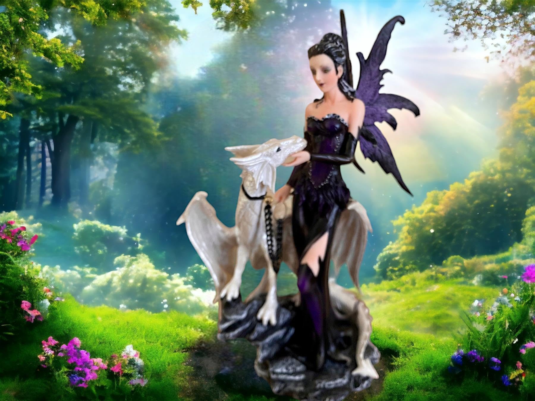 Osiris Trading UK Mystical Fairy and Dragon Statue | Elegant Gothic Fantasy Figurine Resin | Enchanting Sorceress and Mythical Beast Sculpture | Magic Decor