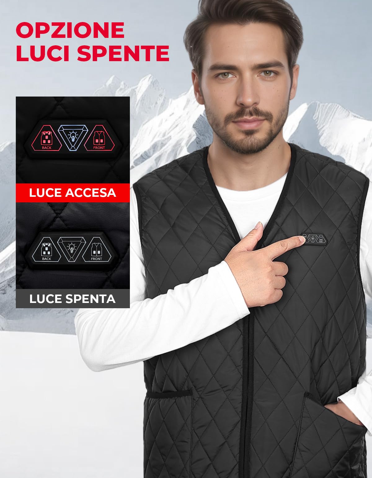 KEMIMOTO Gilet Riscaldato Uomo, Elettrico Gilet Riscaldato con 8 Elementi Riscaldanti, USB Giubbotti Riscaldati con 3 Temperature per Lavoro Sci Escursionismo Caccia Moto (Senza Batteria)