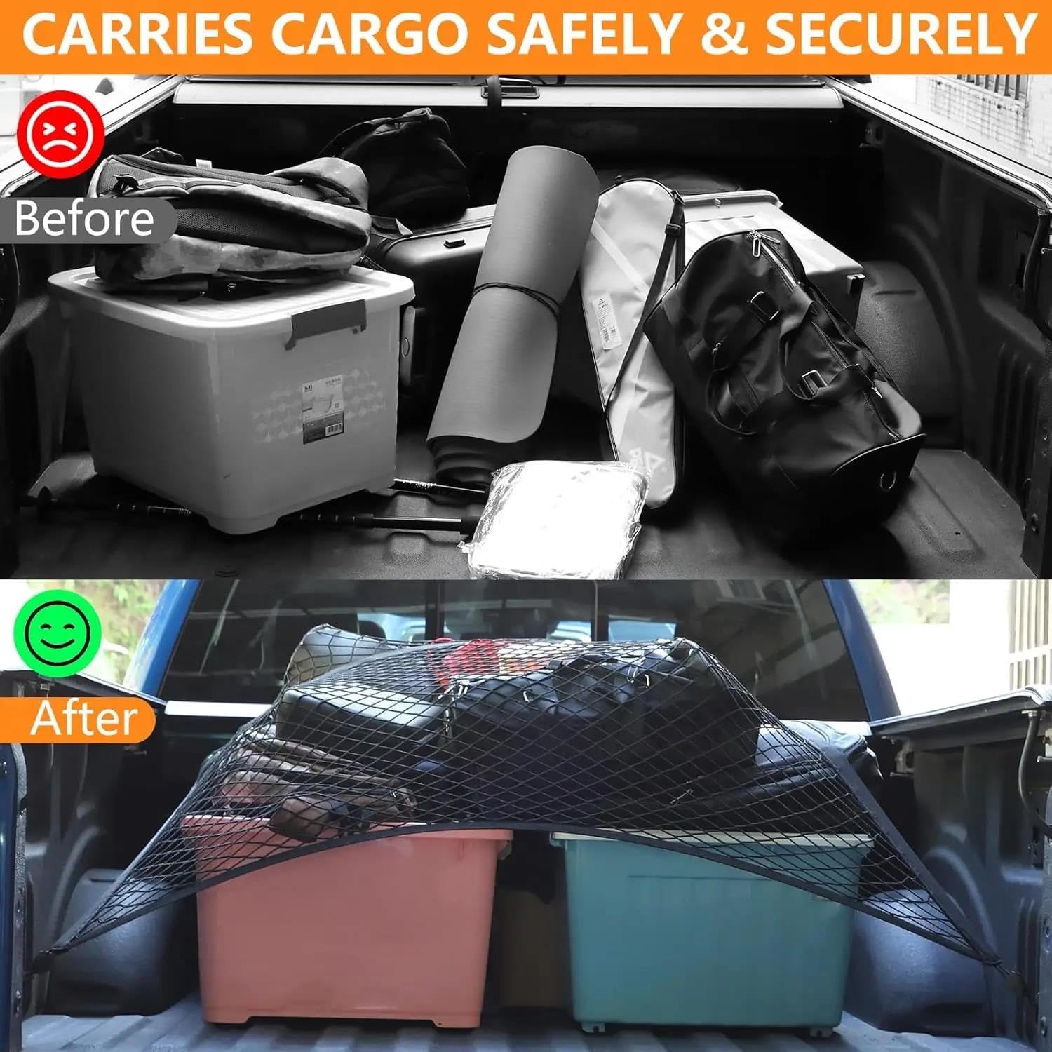 Redes de almacenaje para Coche Red De Carga Elástica De 120 X 120 Cm Organizador De Malla para Caja Camioneta Ideal para Camionetas Ligeras Uso Diario Red Elástica Maletero(Doble Capa)
