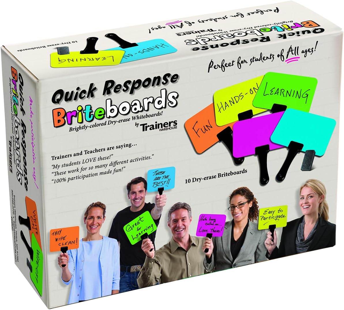 Trainers Warehouse Briteboards: Premium Set of 10 Fluorescent Dry-Erase Response Boards | Versatile, Colorful Paddles for Icebreakers, Voting & More | Perfect for Classrooms & Meetings (6" x 7.75")