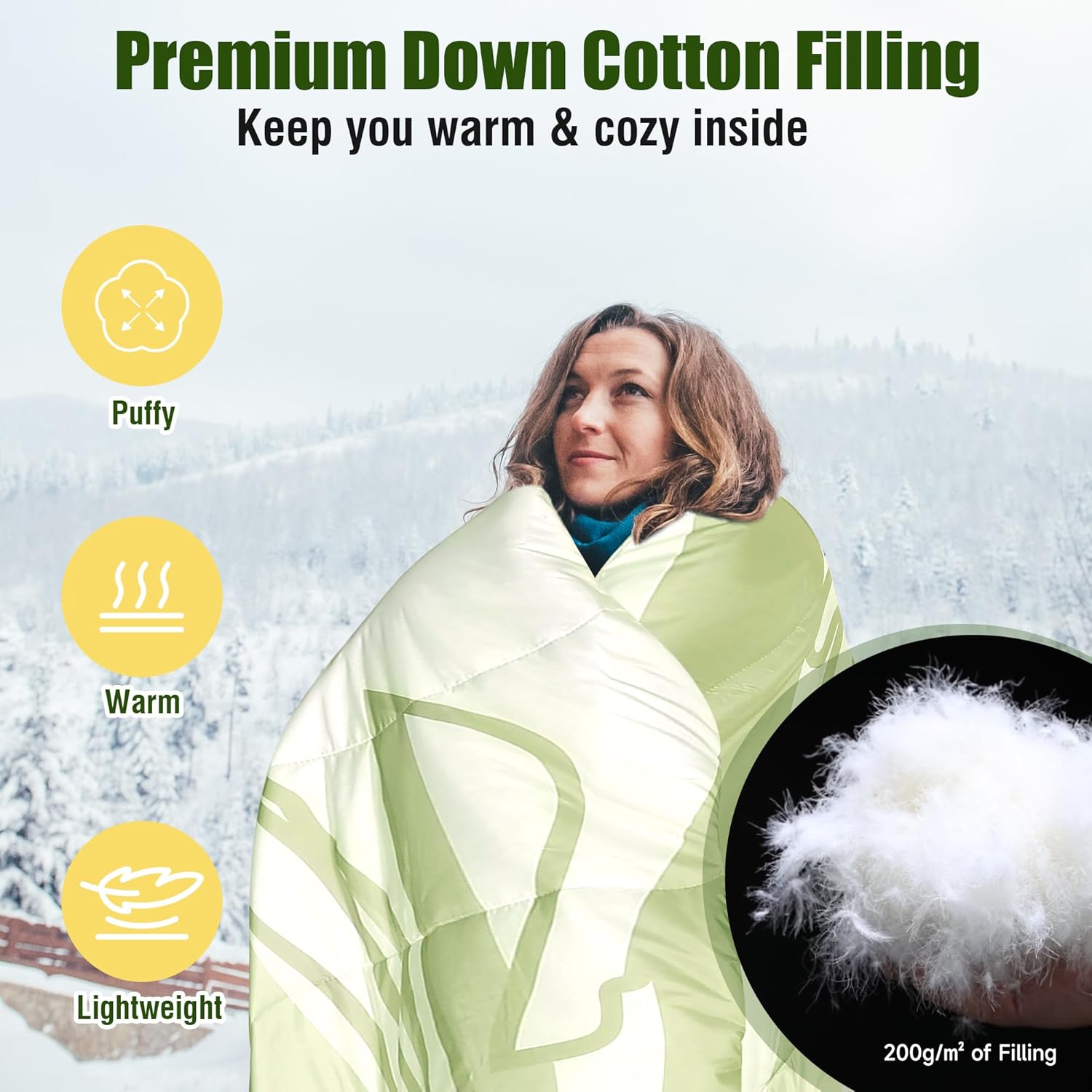 OUTSKIRT Packable Camping Blanket, Outdoor Puffer Camping Blankets for Cold Weather, Lightweight & Wearable Camping Quilt, Ideal for Traveling, Hiking, Festival & Outdoor Adventures, Deer