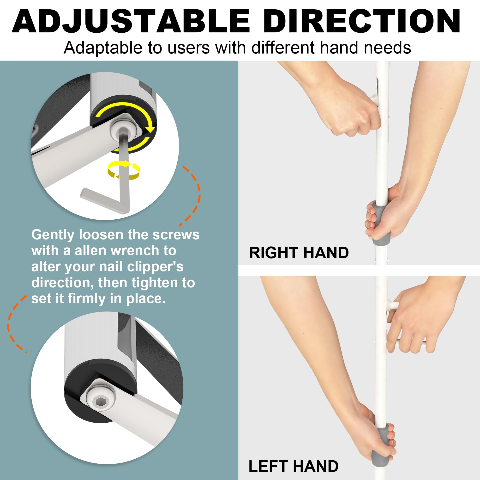 Nagelknipser mit langem Griff für schwer erreichbare Zehennägel – gebogene Zehennagelschere für Senioren, Übergewichtige und Menschen mit eingeschränkter Mobilität. (XS-50cm-Mit Lupe)