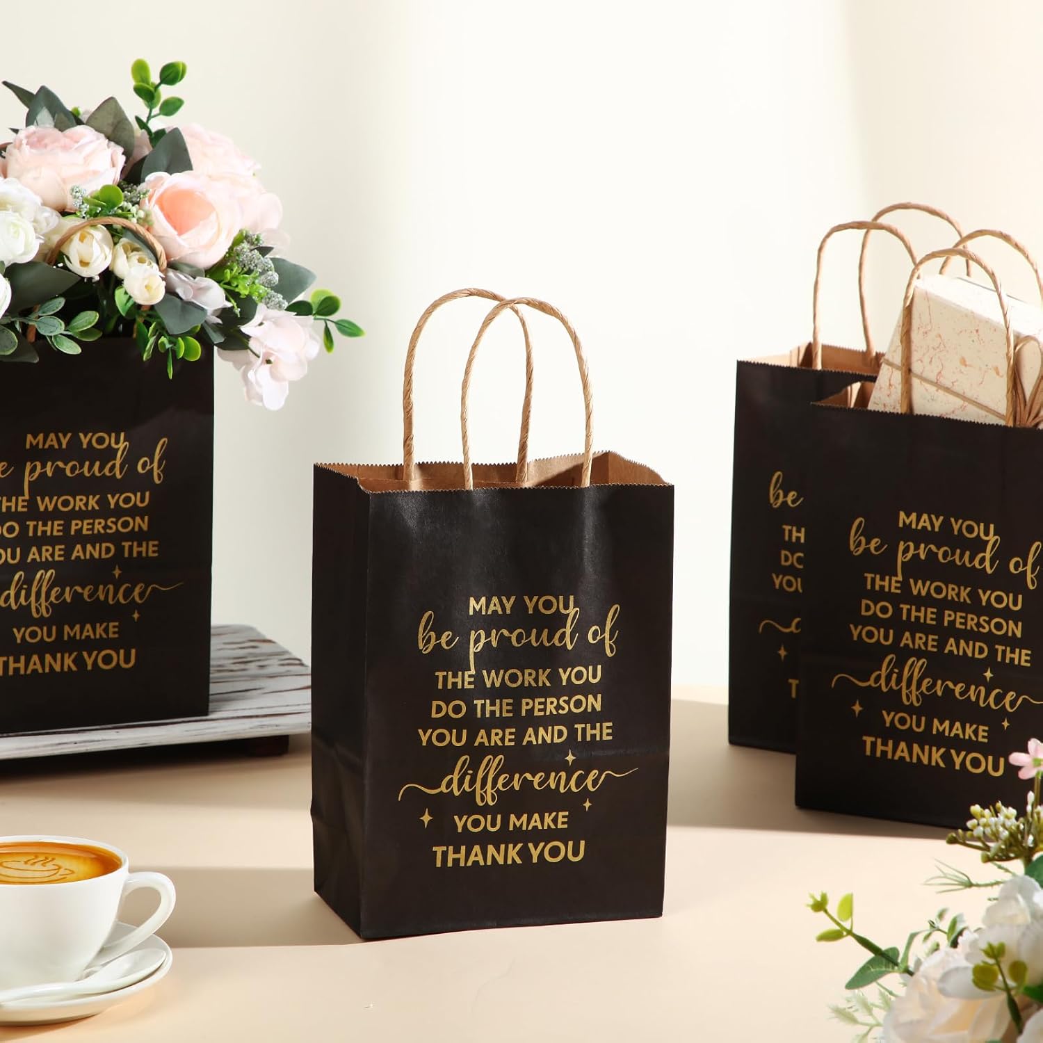 ReliThick 100 Pcs Employee Appreciation Gifts Bags Bulk Thank You Paper Bags May You Be Proud of The Work Inspirational Appreciation Gifts for Team Coworker Staff Teacher Nurse(Black) - Image 4