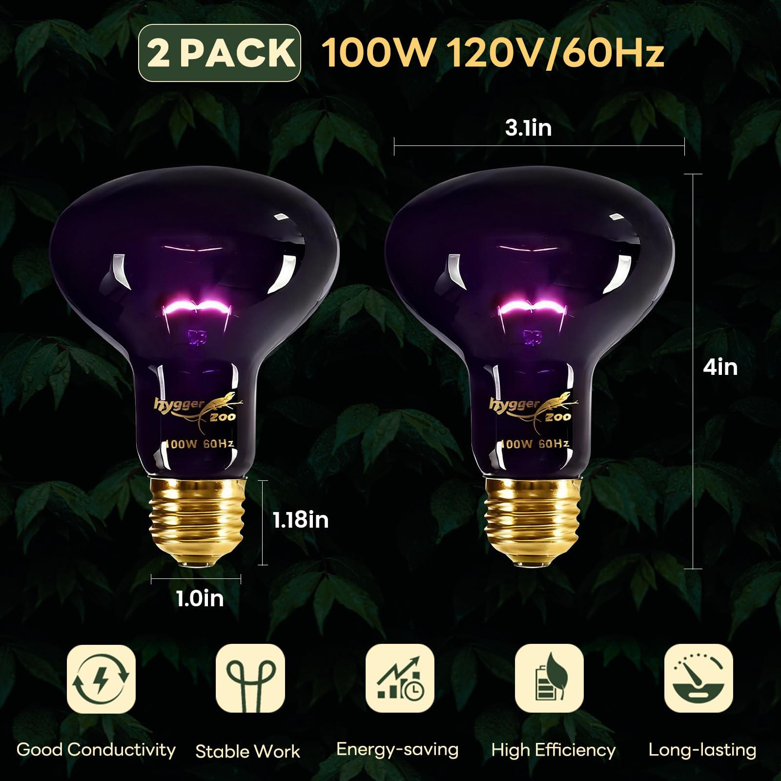 Reptile Heat Lamp, 100W Heat Lamp Bulbs Reptile Night Heat Bulb Basking Spot Bulb UVA Reptile Lights for Bearded Dragon Chameleon Lizard Turtle Snake Leopard Gecko Frog, 2 Pack Terrarium Heat Lamps - image 7