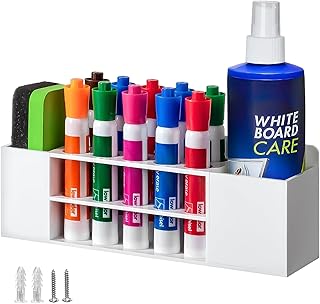 Magnetic Dry Erase Marker Holder for Whiteboard, Wall Mount Pen Holder for Refrigerator, Clear Pencil Holder for Fridge, Strong Magnet Locker Organizer for Classroom(White)