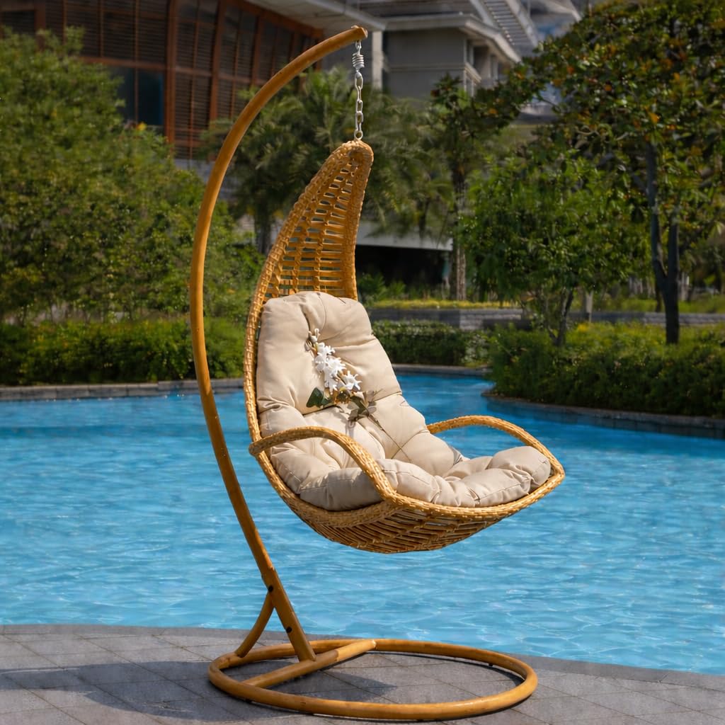Soft Symphony Hanging Egg Jhula Cushion β Padded Polyester Seat for Outdoor Swing, Garden Basket Chair (Biege, Cushion only) 1