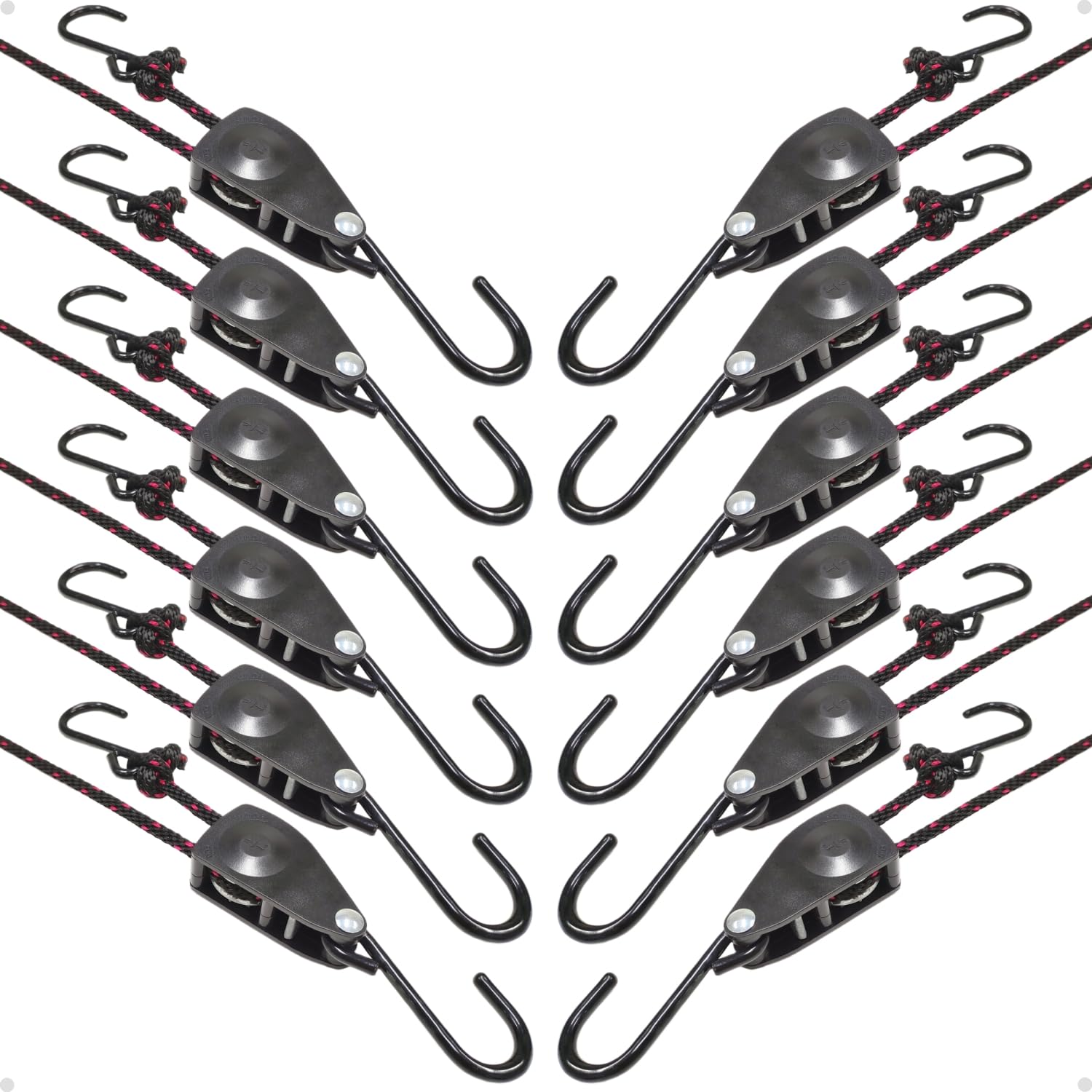 1/4" Rope Tie Downs Straps, Adjustable Rope Hangers, Kayak Tie Downs