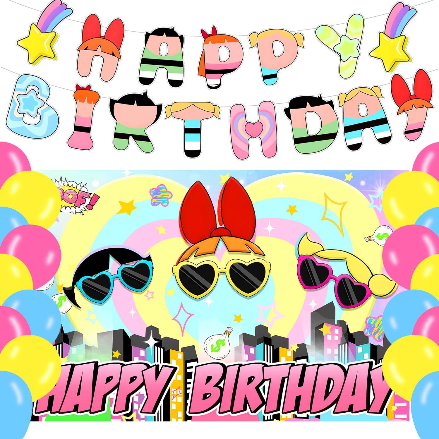 Photo 1 of ????? Girls Birthday Party Backdrop,Cartoon Girls Decor Supplies Include Happy Birthday Banner,Backdrop,Latex Balloon