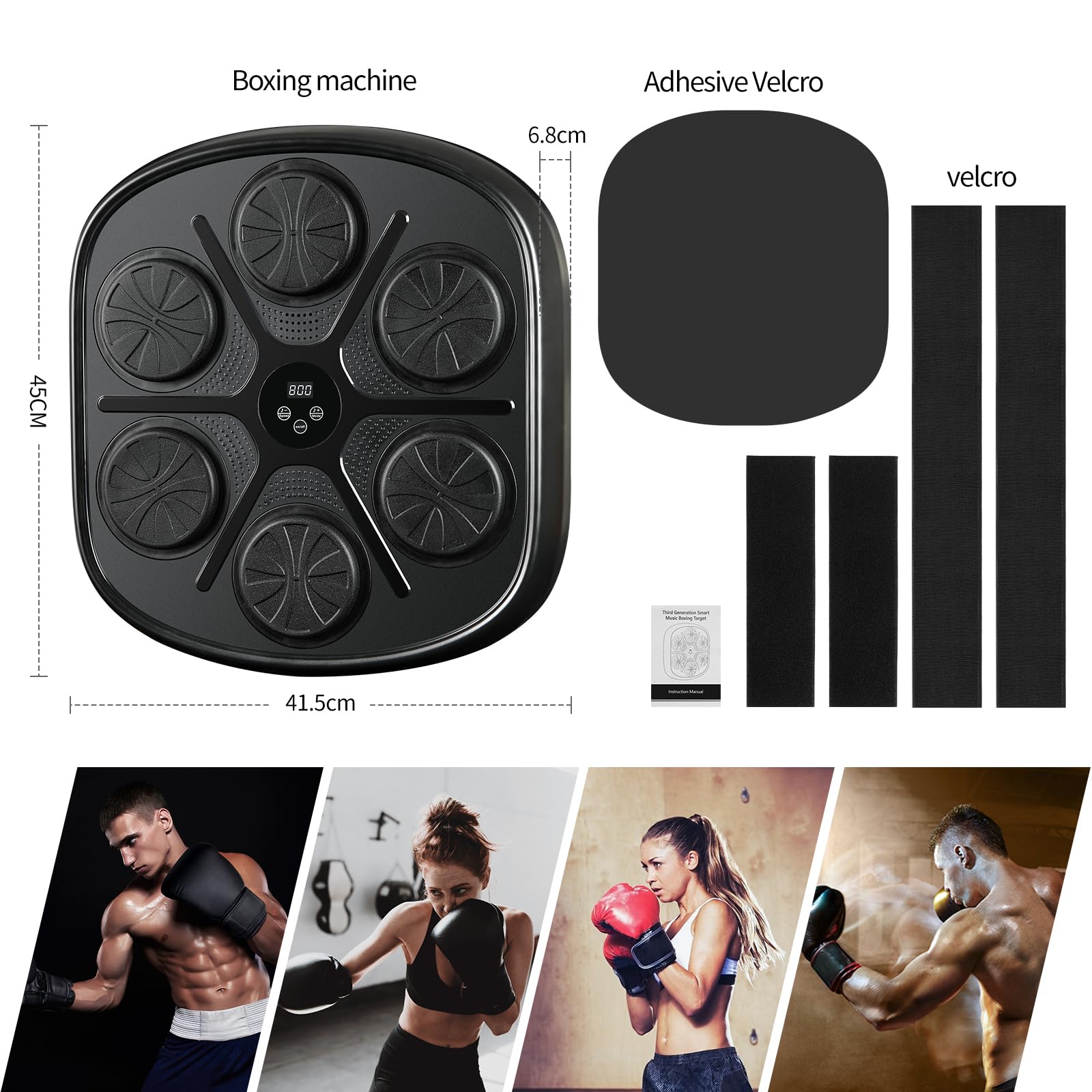 Machine de Boxe Musicale LED Boxsack Mural avec Bluetooth, 9 Modes de Vitesse, Mode Compteur, Entraînement d'Agilité