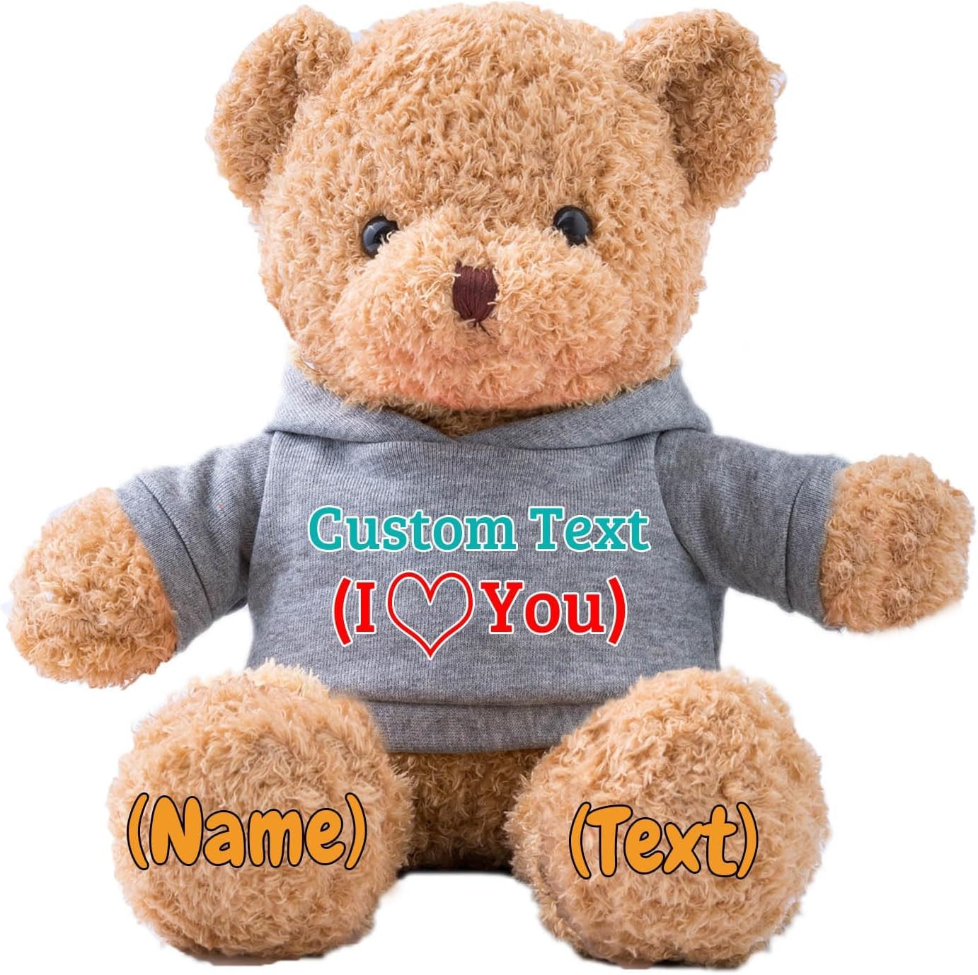 JABECODIFA Personalised Gifts Teddy Bear for Kids/Adults Stuffed Bear Plush Toys with Text+Photo, Personalised Teddy Bear with as Gifts for Christmas Valentines Day Birthday (12inch-Text+Photo)