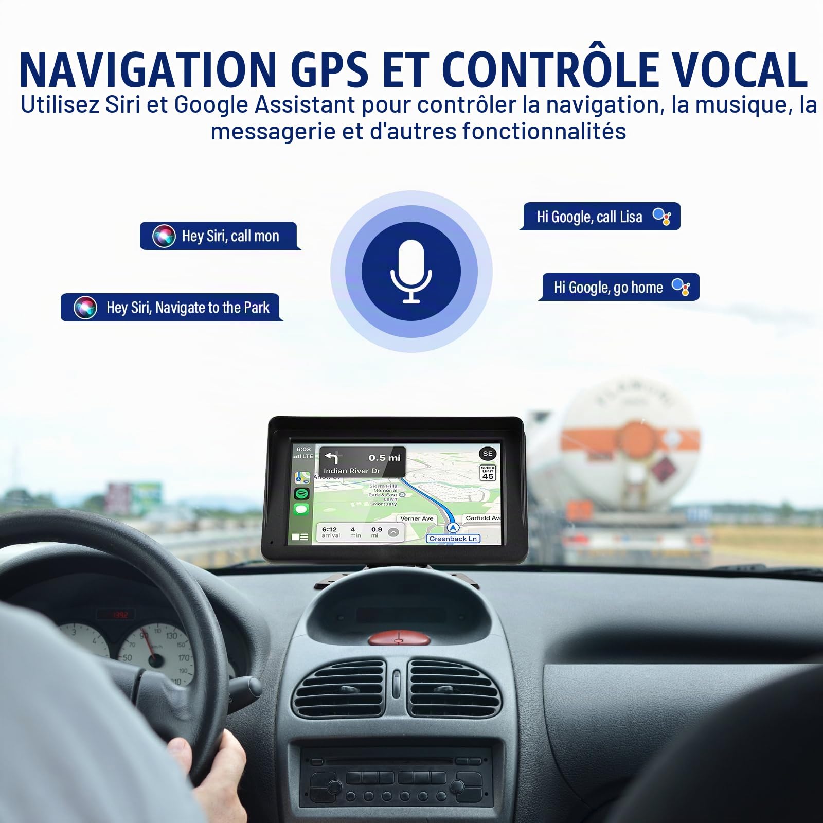 Stéréo sans Fil Carplay et Android, Écran Tactile 7" Partagé, Autoradio Bluetooth, Commande Vocale, Navigation GPS