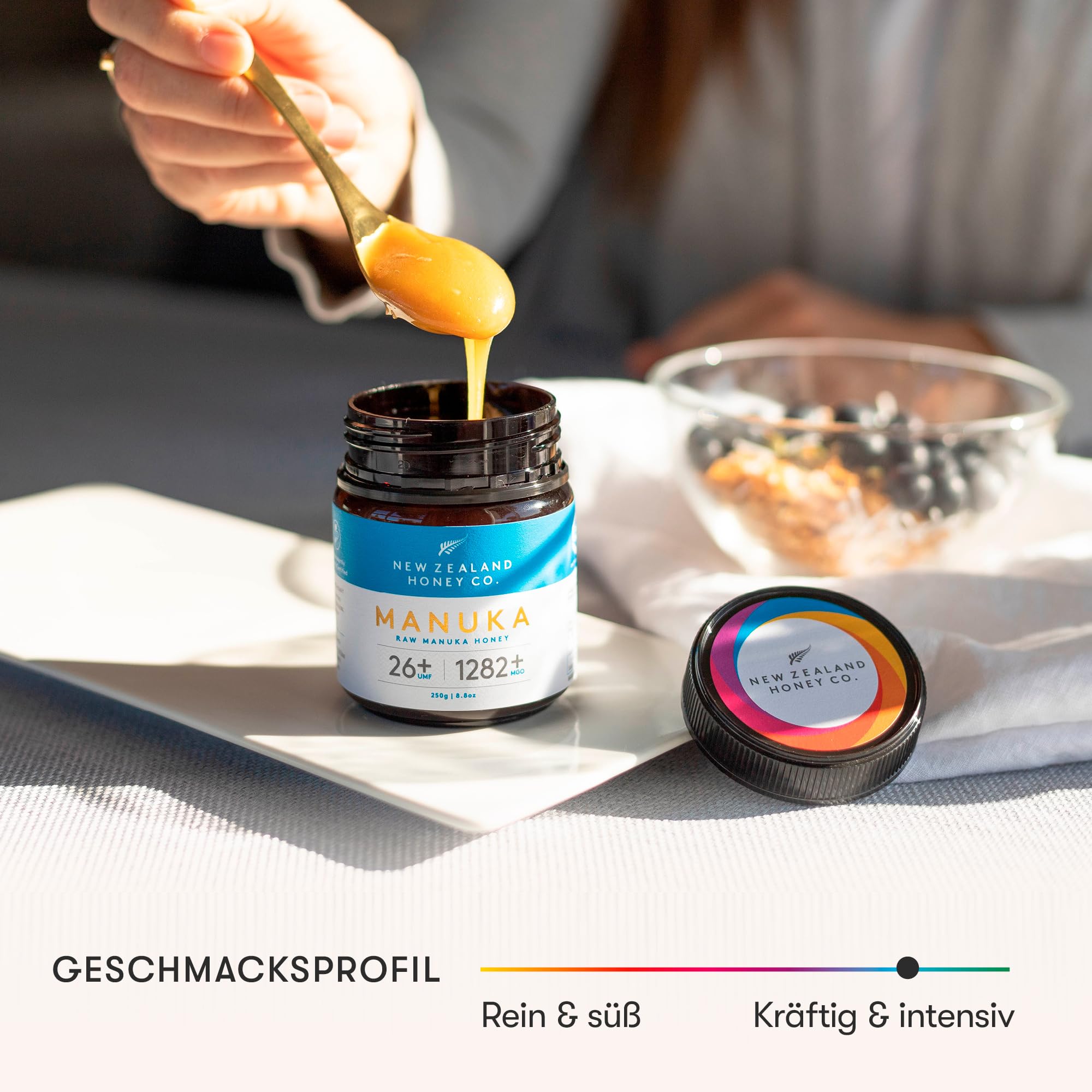 Manuka Honig MGO 1282+ UMF 26+, unabhängig laborgeprüft, roh, 250g | Seltener Spitzengrad, einer der stärksten UMF-zertifizierten Manuka Honige, unabhängig laborgeprüft, roh & monofloral