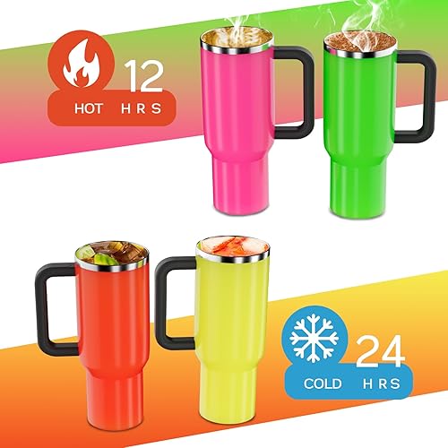 Miniatura 5 de YOUEXPERT Vaso de 30 onzas con asa, vaso de 30 onzas con asa y popote, vaso de acero inoxidable con aislamiento al vacío para agua, té helado o