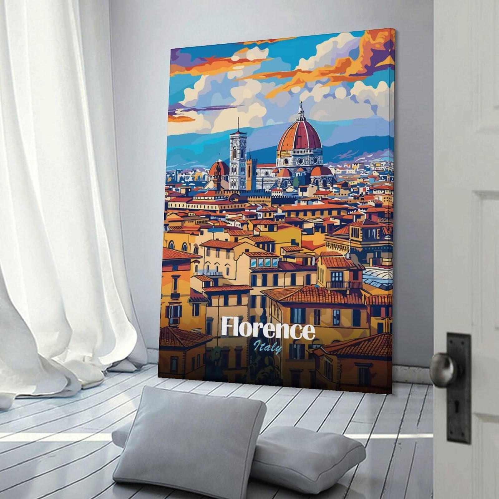 Junmoney Wall Picture Print Florence Cityscape, 24x36inch(60x90cm), for Wall Displays, Bedrooms Or Room Updates, Wall Decor Suited to Curated Displays