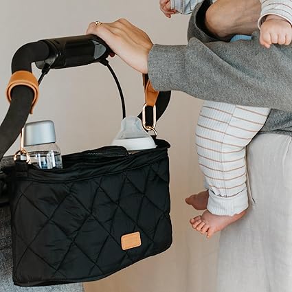 Beautiful Stroller Caddy Organizer With 2 Cup Holders – Luxury Stroller Bag, Universal Fit, Leather Straps & Zipper Pocket – Spacious Accessories Perfectly Fits Doona, Nuna & Uppababy Strollers