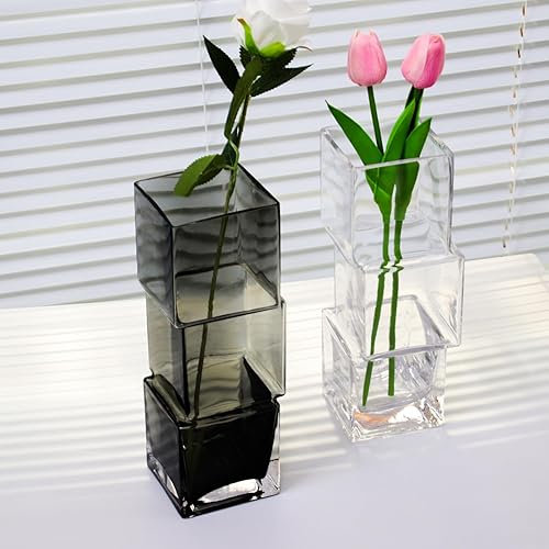 Miniatura 6 de Florero de vidrio grueso de 10.6 pulgadas para centros de mesa, jarrones de flores únicos, jarrones grandes modernos para decoración del hogar y la