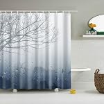 Rideaux de douche gris Aquarelle Feuilles de plante avec tissu floral Rideau de douche de salle de bains avec crochets 72Wx72H(DP2402)