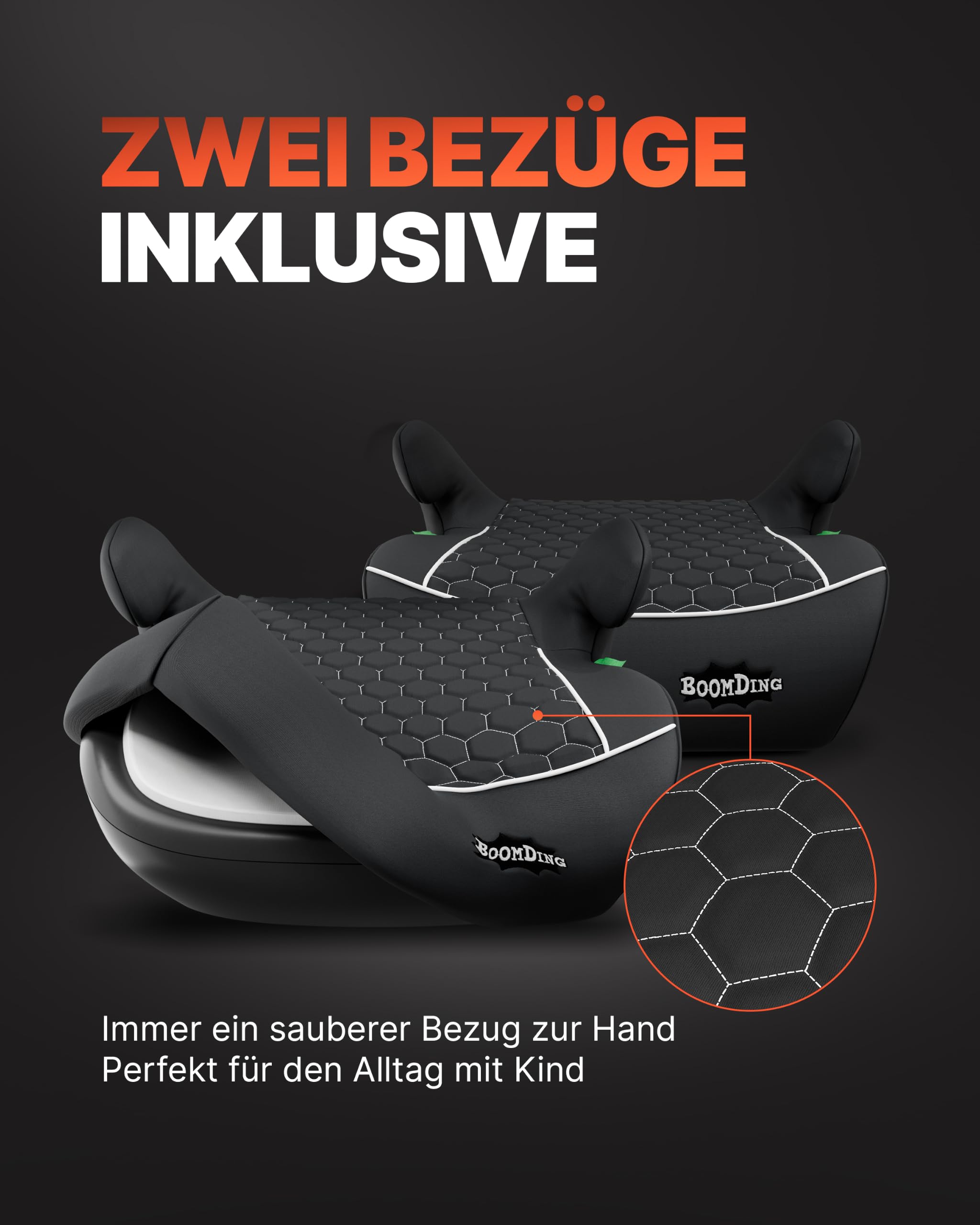 Sitzerhöhung Auto Kinder - inkl. gratis Zusatzbezug - Kindersitz - 15-36kg - ab 125 cm - neueste Norm ECE R 129 - Extra dicke Polsterung der Sitzschale mit Premium Wabenmuster