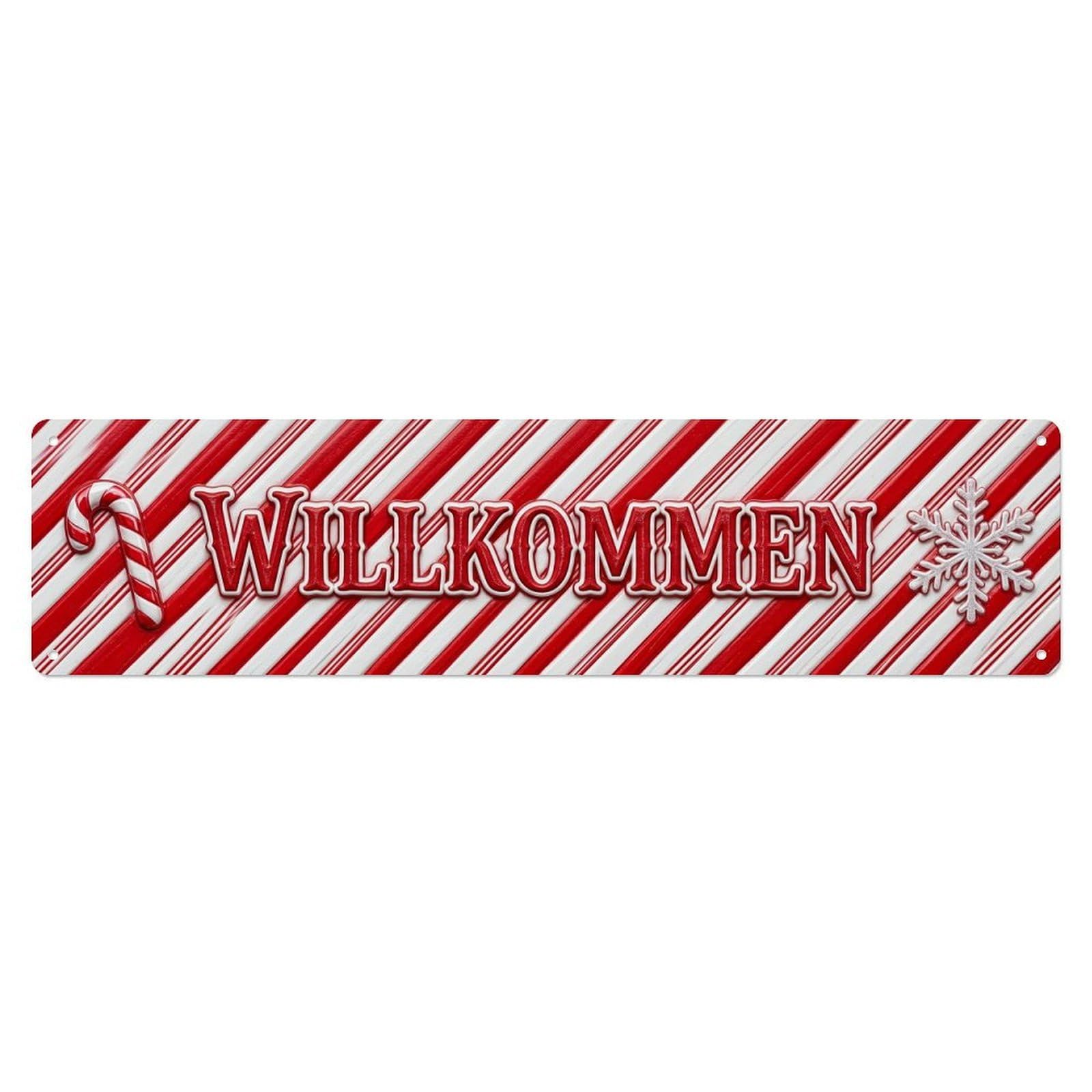 Candy Cane Stripe Christmas Festive Welcome Metal Tin Sign