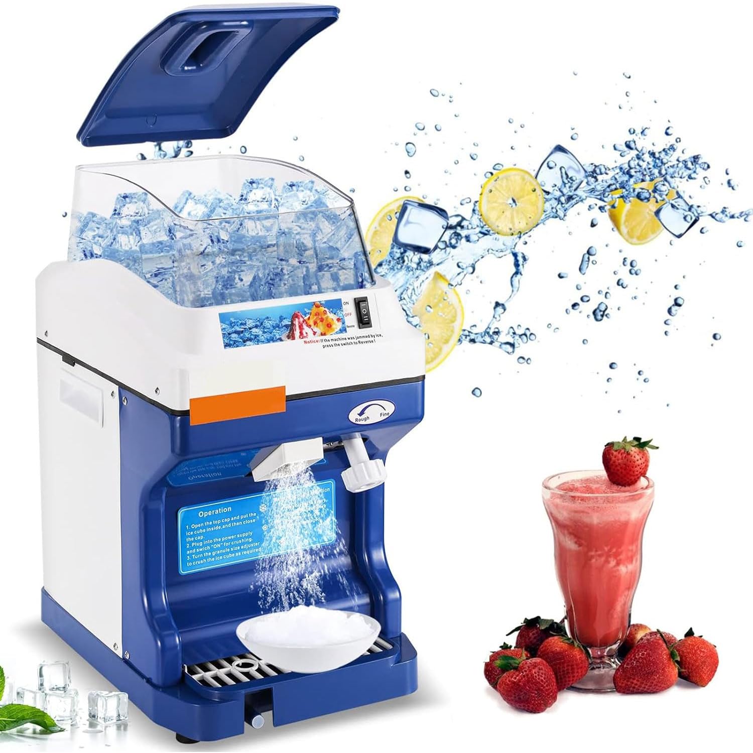 BOOZXCV Electric Ice Crusher, 300W High Efficiency Smoothie Machine, Commercial Shaving Ice Maker, 5L Capacity, Adjustable Speed, Quick 3s Ice Crushing