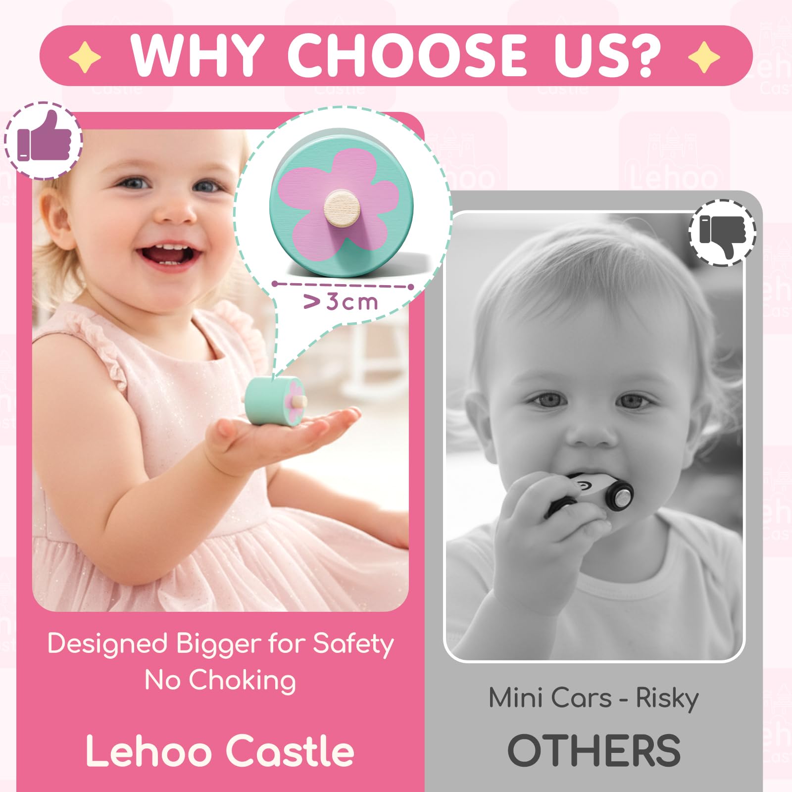 Lehoo Castle Wooden Car Ramp Toys for 1 Year Old Girl Birthday Gifts, Unicorn Montessori Toys for One Year Old, Wooden Race Track with 4 Rollers Toddler Toys for 2 Year Old Girl