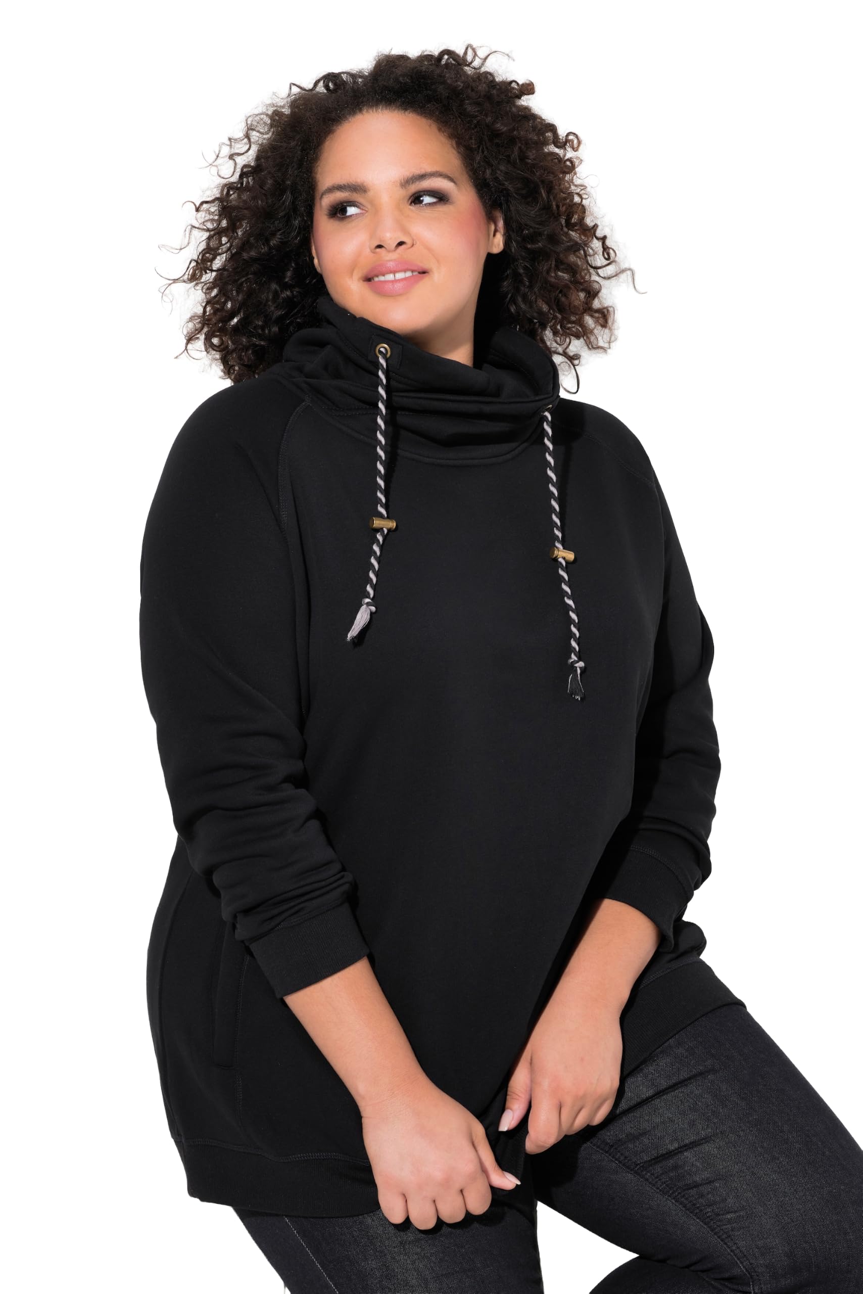 Ulla Popken Sweatshirt, Weiter Stehkragen, Kordel, Raglanärmel Felpa Donna