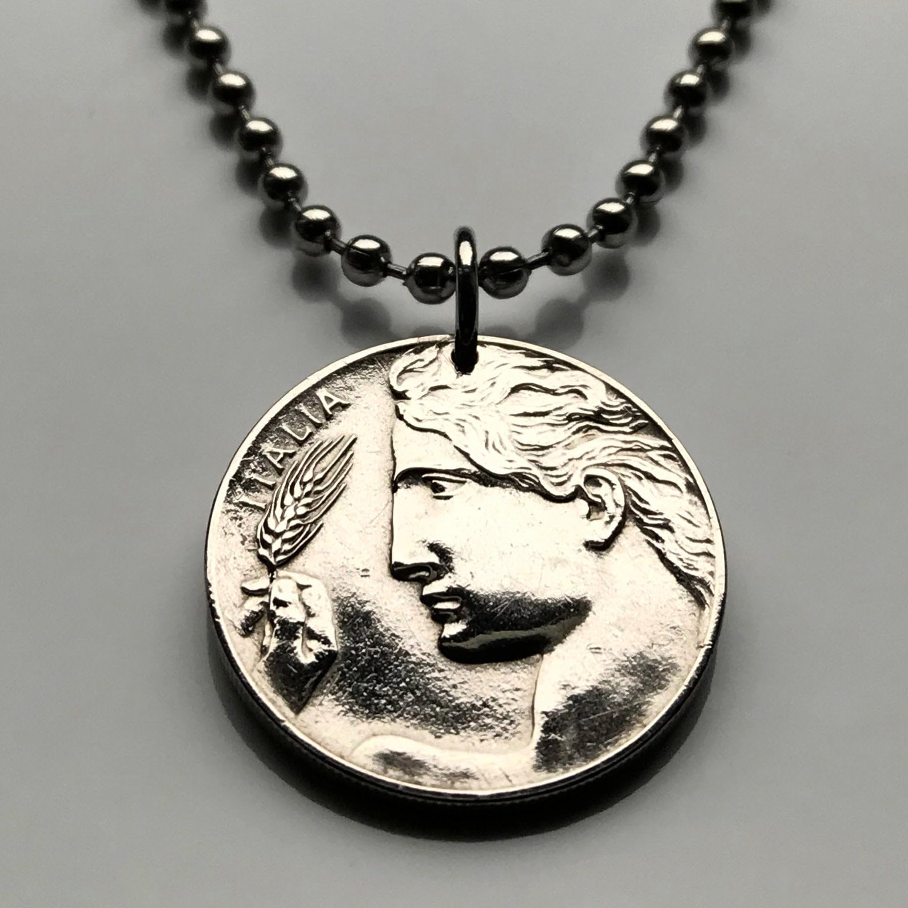 1910 Italy 20 Centesimi coin pendant Italian lady Minerva Rome Milan Florence Napoli Torino Palermo Cagliari Genoa Siena Modena Parma Positano Tuscany Ancona Perugia Pisa Lecce Lucca Amalfi n003176