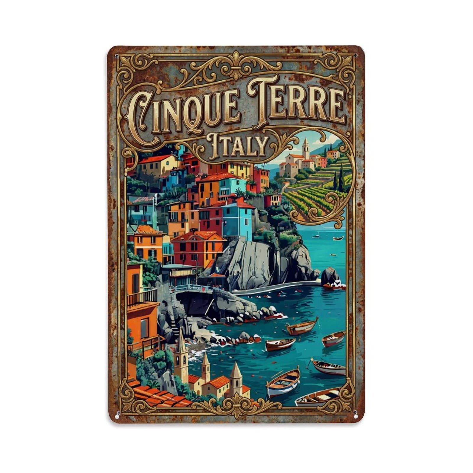 Yrnq 08X12inch Vintage Style Vintage Travel Cinque Terre Italy Elaborate Metal Tin Sign