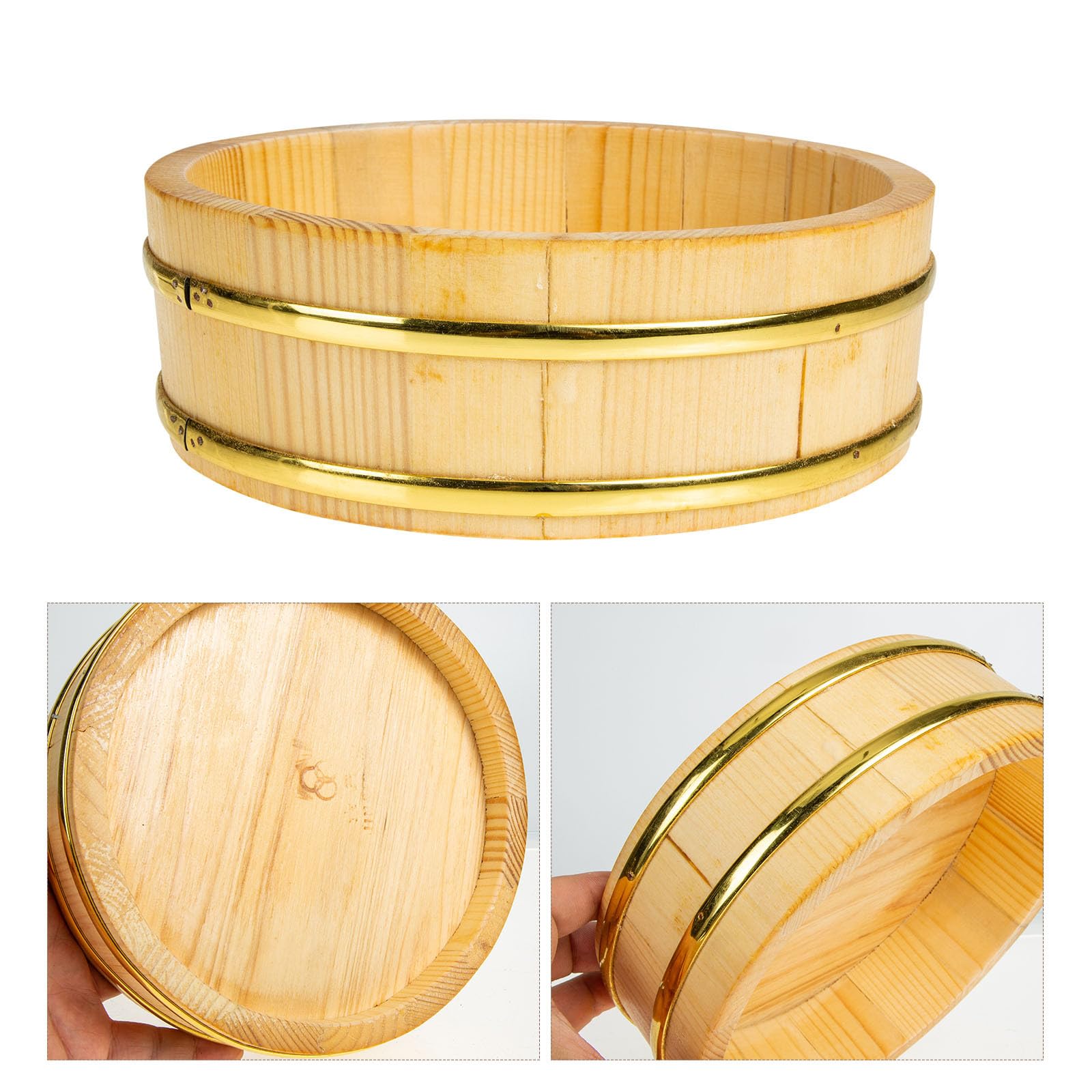 Cubo de Madera Natural para Sushi de 25 Cm, Barril Redondo para Arroz Japonés, Recipiente para Servir y Mezclar Alimentos en Cocina y Restaurante