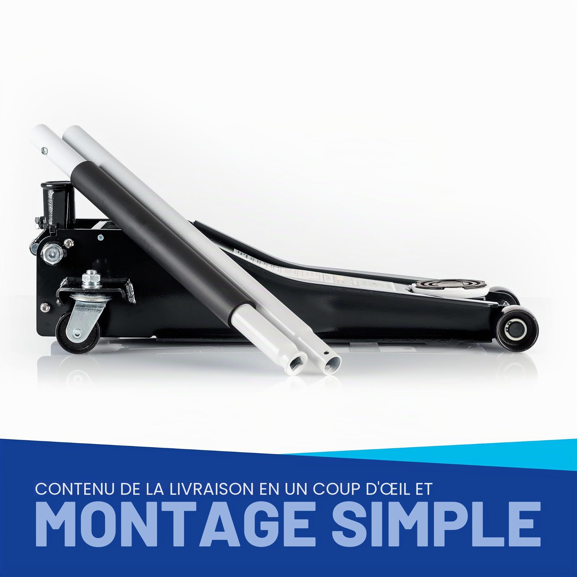 Cric Roulant hydraulique NTG Certifié 3 tonnes (Hauteur de Levage 75-505 mm) Professionnel avec Double Cylindre Cric Plat pour SUV et Voitures Basses Noir [Extra Stable 35,2 kg]