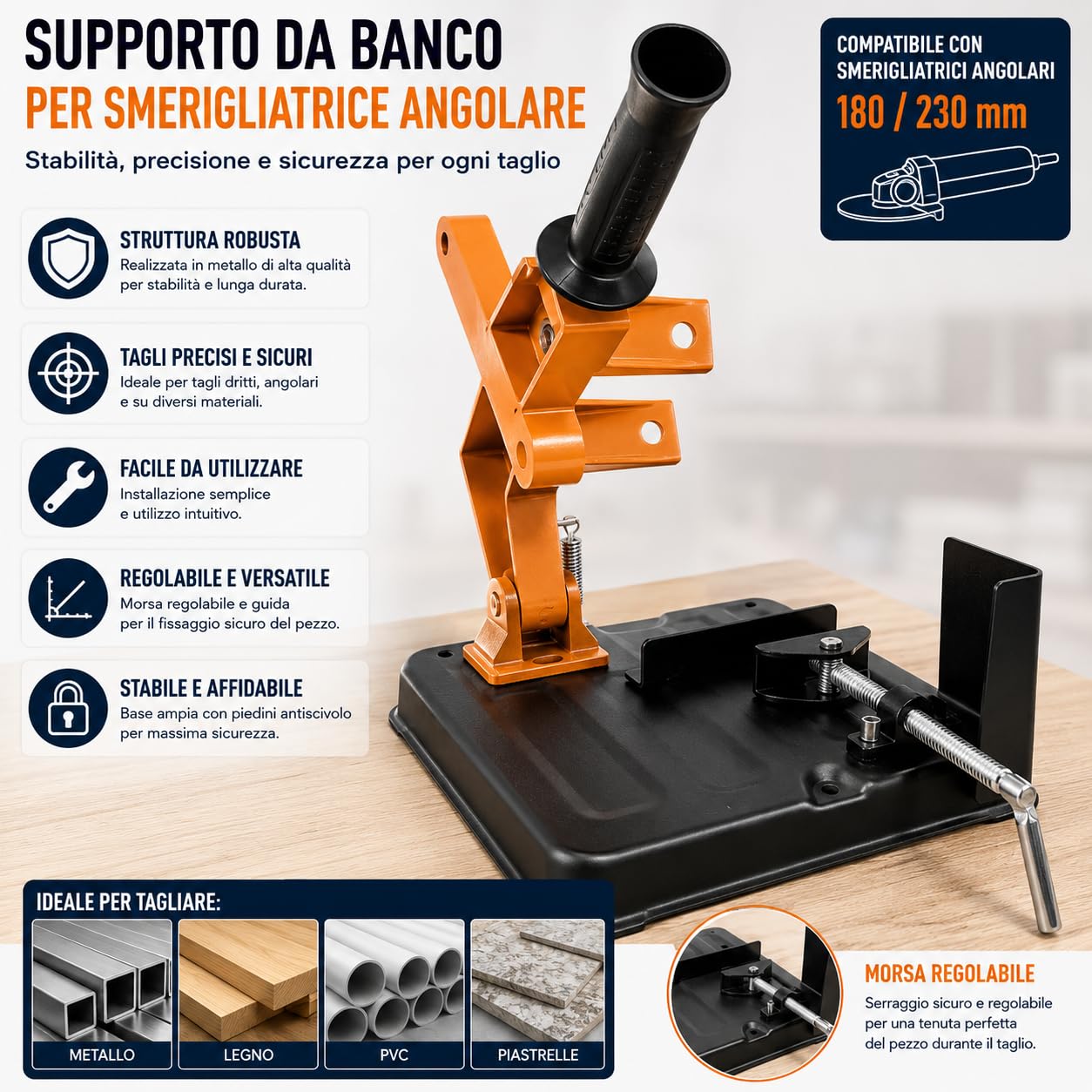Soporte de banco para amoladora angular 180/230 Tronzadora Soporte para amoladora angular de 180-230 mm tronzadora madera hierro ajustable