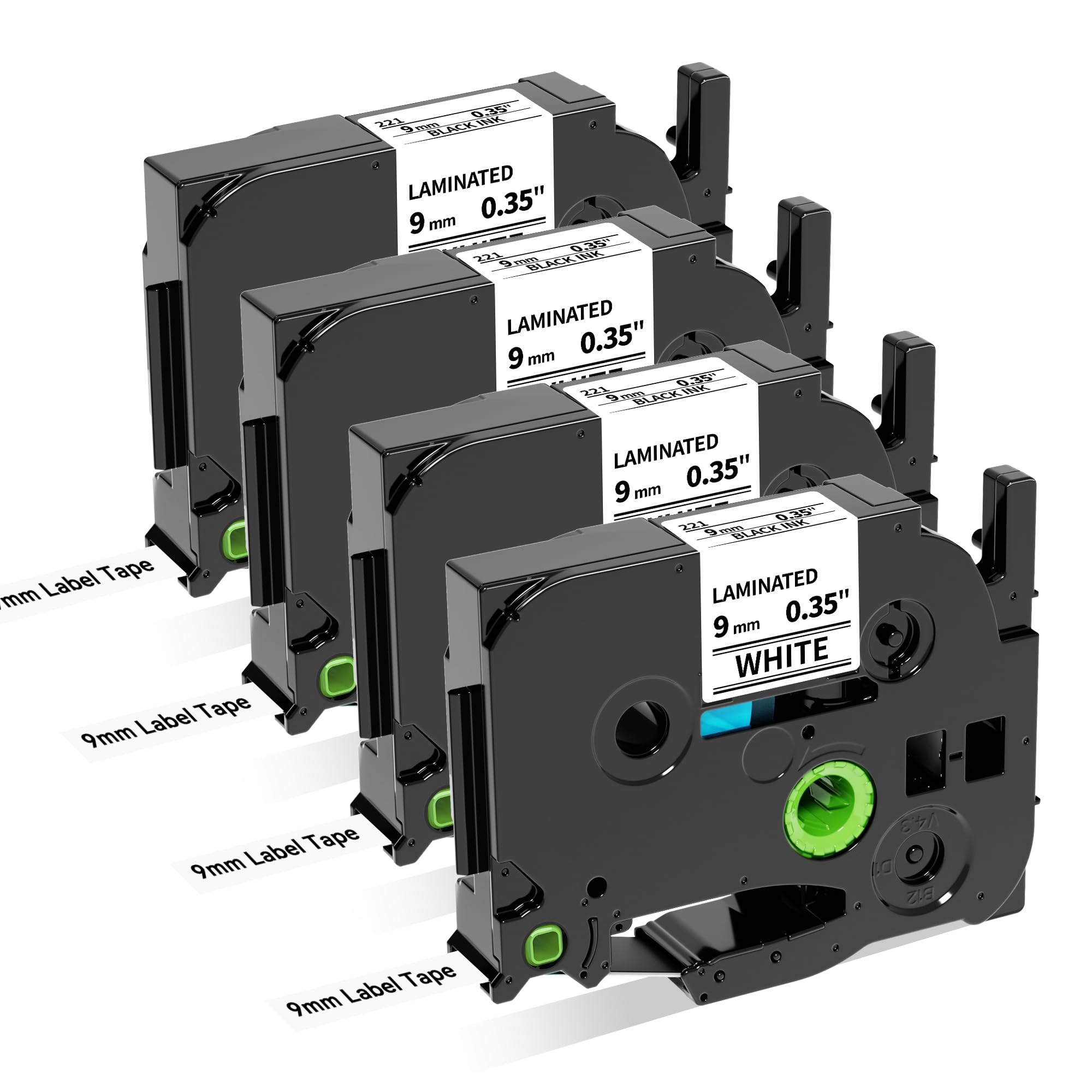Wonfoucs TZ Tape 9mm 0.35 Laminated White TZe-221 Ptouch Tapes Replace for Brother P-Touch Label Tape TZe221 Work with Brother Label Maker Tape PT-D210 PT-D220 PT-H103W PT-1890 PT-D600 PT-D410, 4-Pack