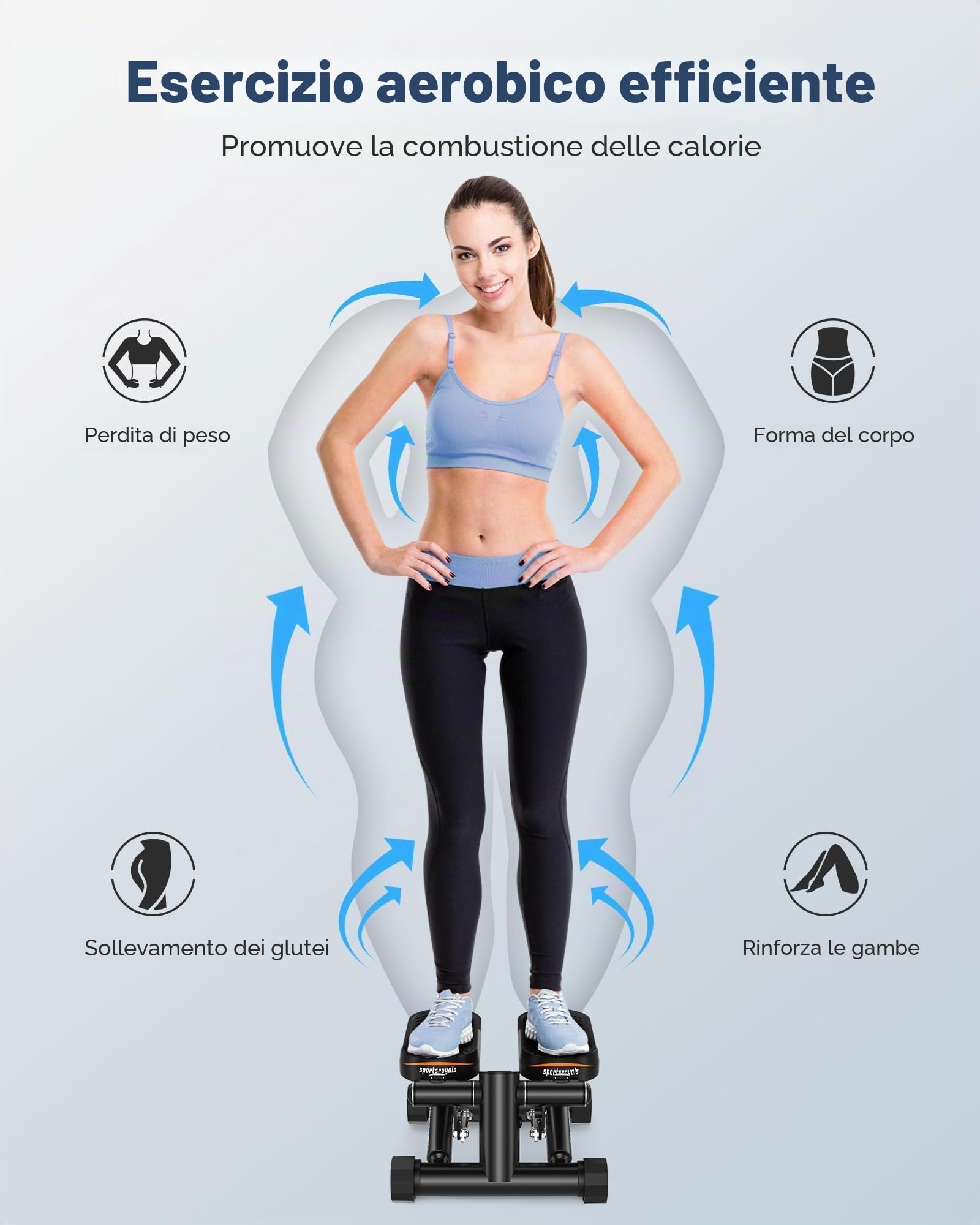 Sportsroyals Stepper Fitness 3in1 | Mini Stepper Fitness Casa con Bande di Resistenza + Monitor LCD, 150 kg