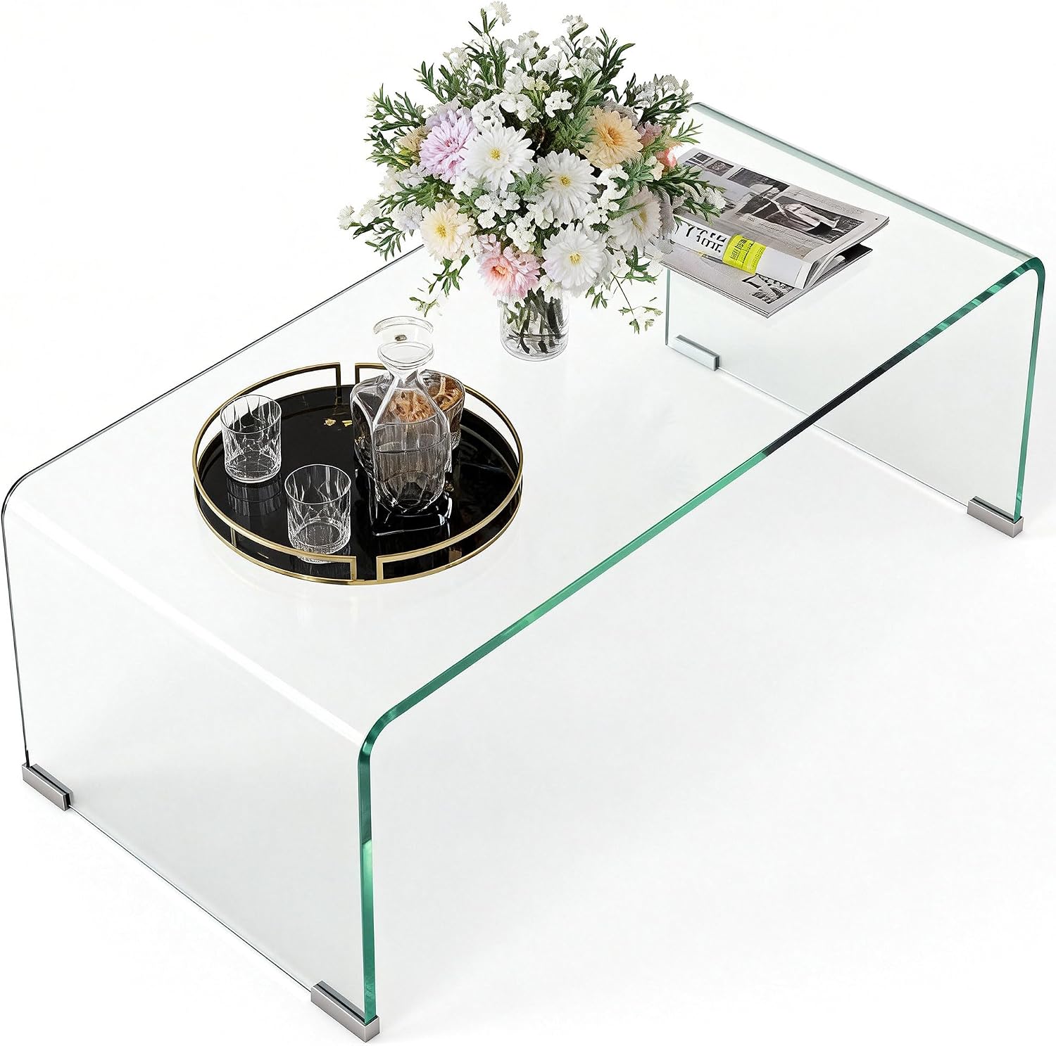 HOMCOM Tavolino da caffè in vetro, 80x45x35 cm, trasparente
