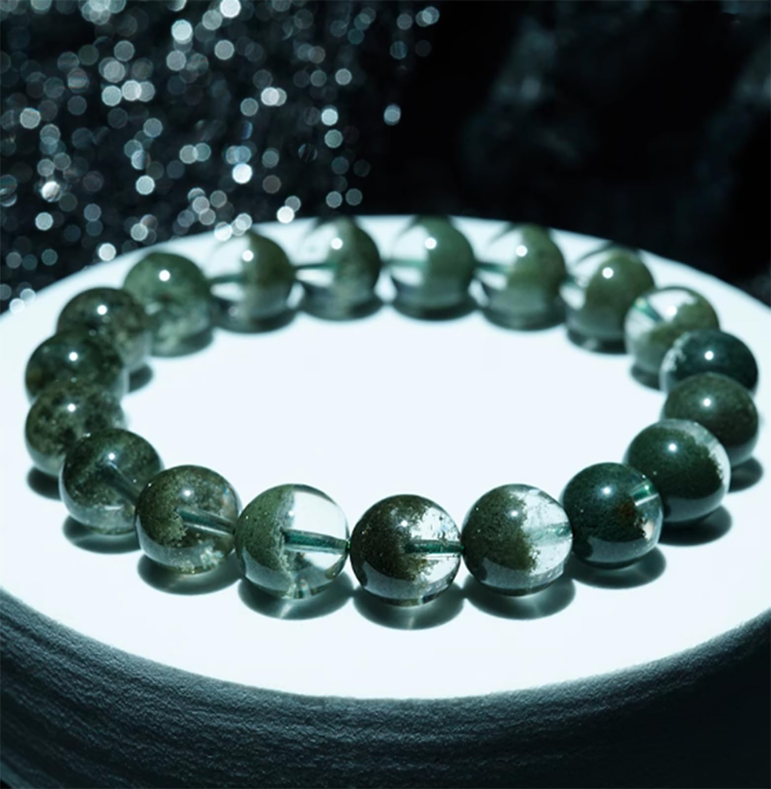 Kristall-Stretch-Armband, natürliche grüne Phantomquarz-Armbänder, Heilkristalle, Perlen, Edelstein-Armband für Frauen und Männer, Schmuck, Reiki-Meditation,14mm
