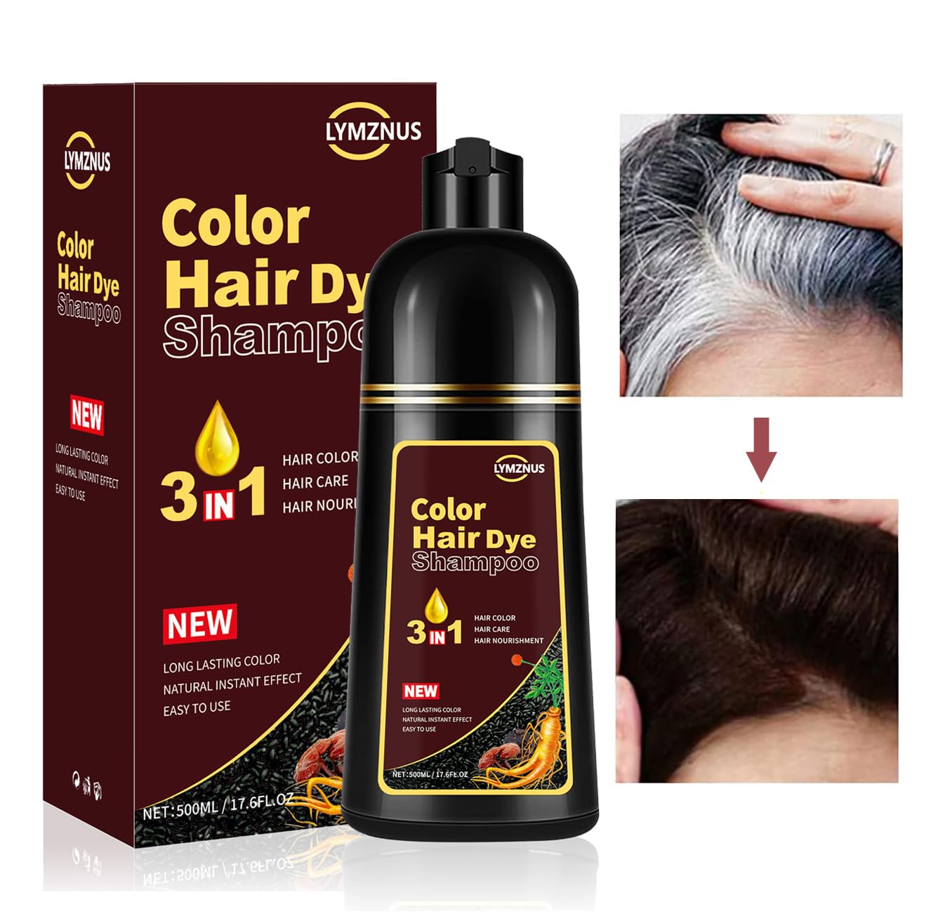 Dark Brown Hair Dye Shampoo 3 in 1 for Gray Hair, Instant Brown Hair Color Shampoo for Men & Women, Herbal Hair Dye Shampoo for 100% Gray Coverage in Minutes 500ml - Image 2