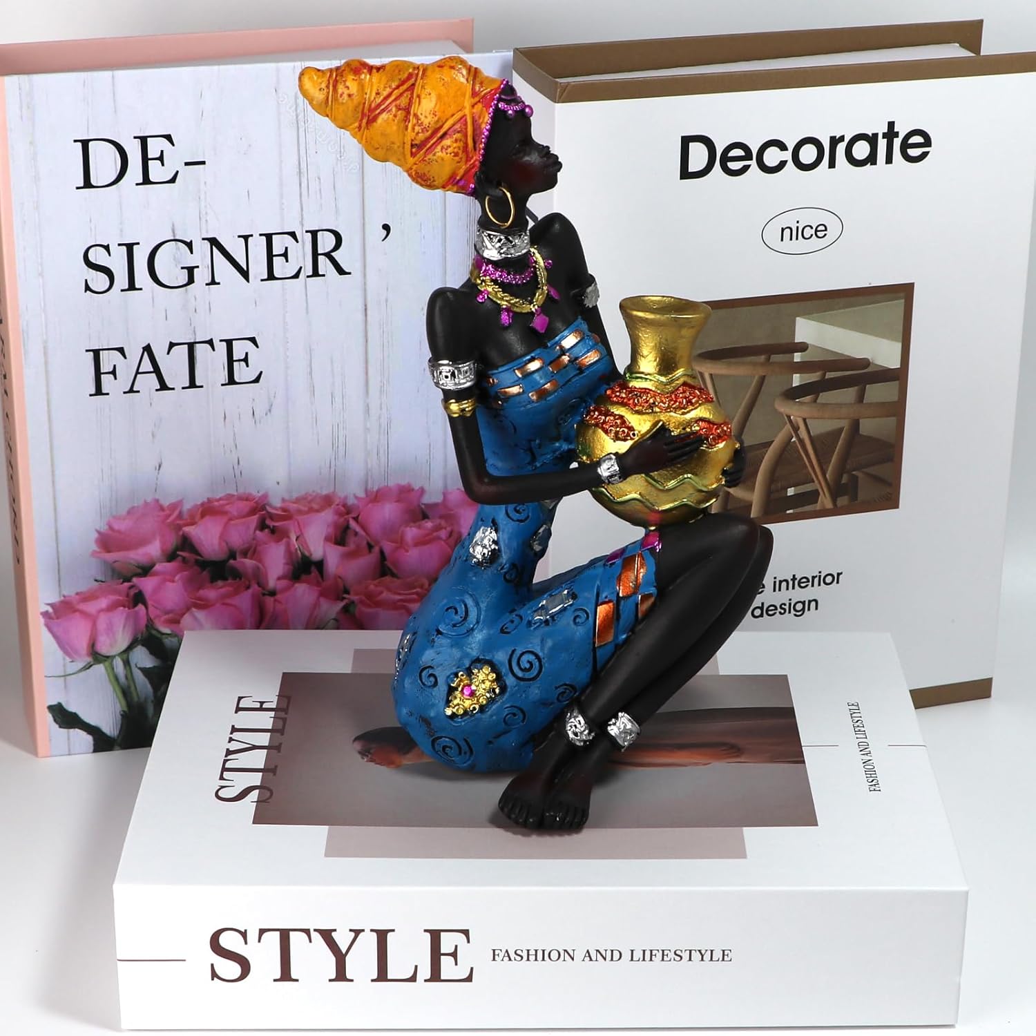 Resin African Lady Figurine, Elegant Tribal Sculpture for Home, Office, and Shelf Decor, Cultural Black Woman Statue, African-Inspired Ornament for Living Room, Tabletop, and Creative Gift - Image 5