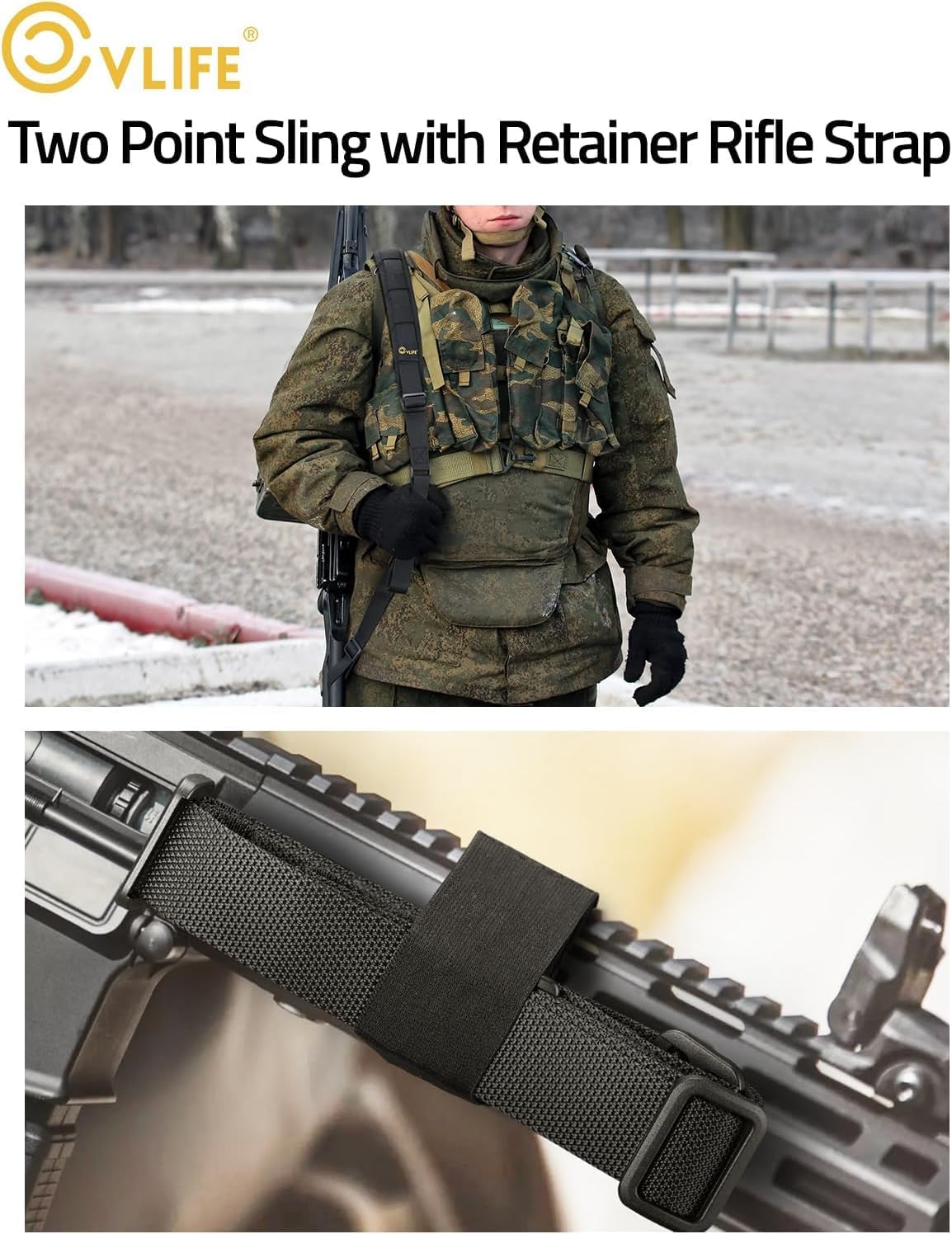 CVLIFE Two Point Sling Quick Adjust Rifle Sling Removable Wide Shoulder Pad Gun Sling with Elastic Sentry Strap and Sling Swivels