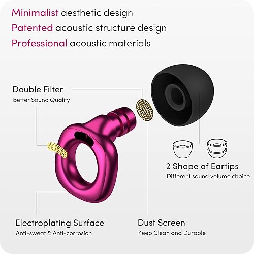 Miniatura 5 de Audree Tapones para los oídos de estilo para reducción de ruido, tapones reutilizables de alta fidelidad para conciertos, músicos, motocicletas,