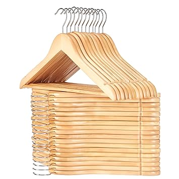 Gabbay Wooden Hangers 30 Pack Natural Finish Solid Wood Hangers with Non Slip Hangers with 360 Swivel Hook for Dress Shirts Jackets Pants
