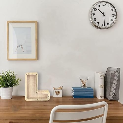 Miniatura 4 de FixtureDisplays Alcancía de madera con nombre inicial personalizable de 7 pulgadas de alto, alcancía con nombre personalizado, letras del alfabeto