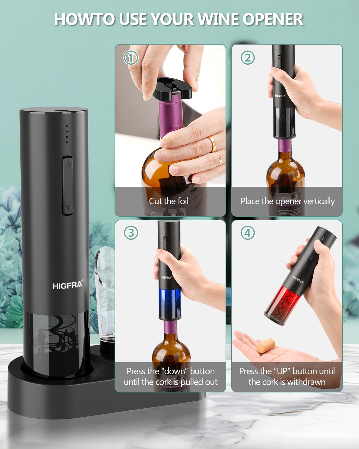 Juego de regalo de abridor de vino eléctrico, accesorios de vino de primera calidad con aireador de vino, tapón de vacío, cortador de papel de aluminio y caja de regalo, regalo de Navidad ideal para 2