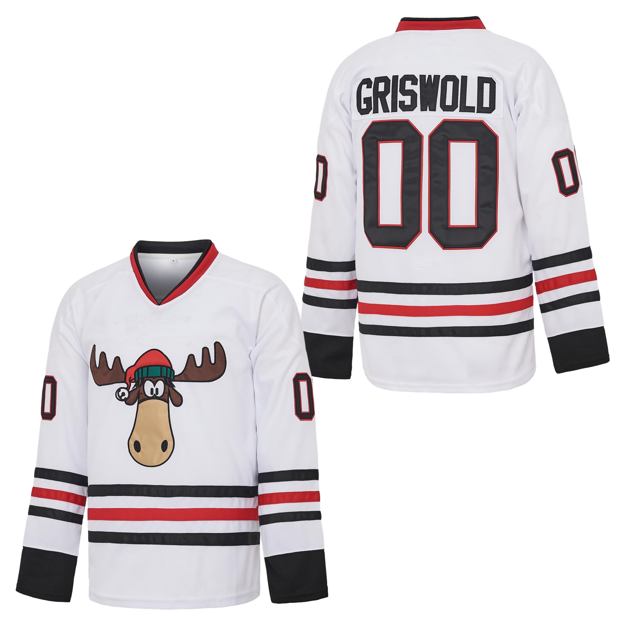 Kekambas Men's White #00 Clark Griswold X-Mas Christmas Vacation Movie Hockey Jersey Stitched Size, Xl