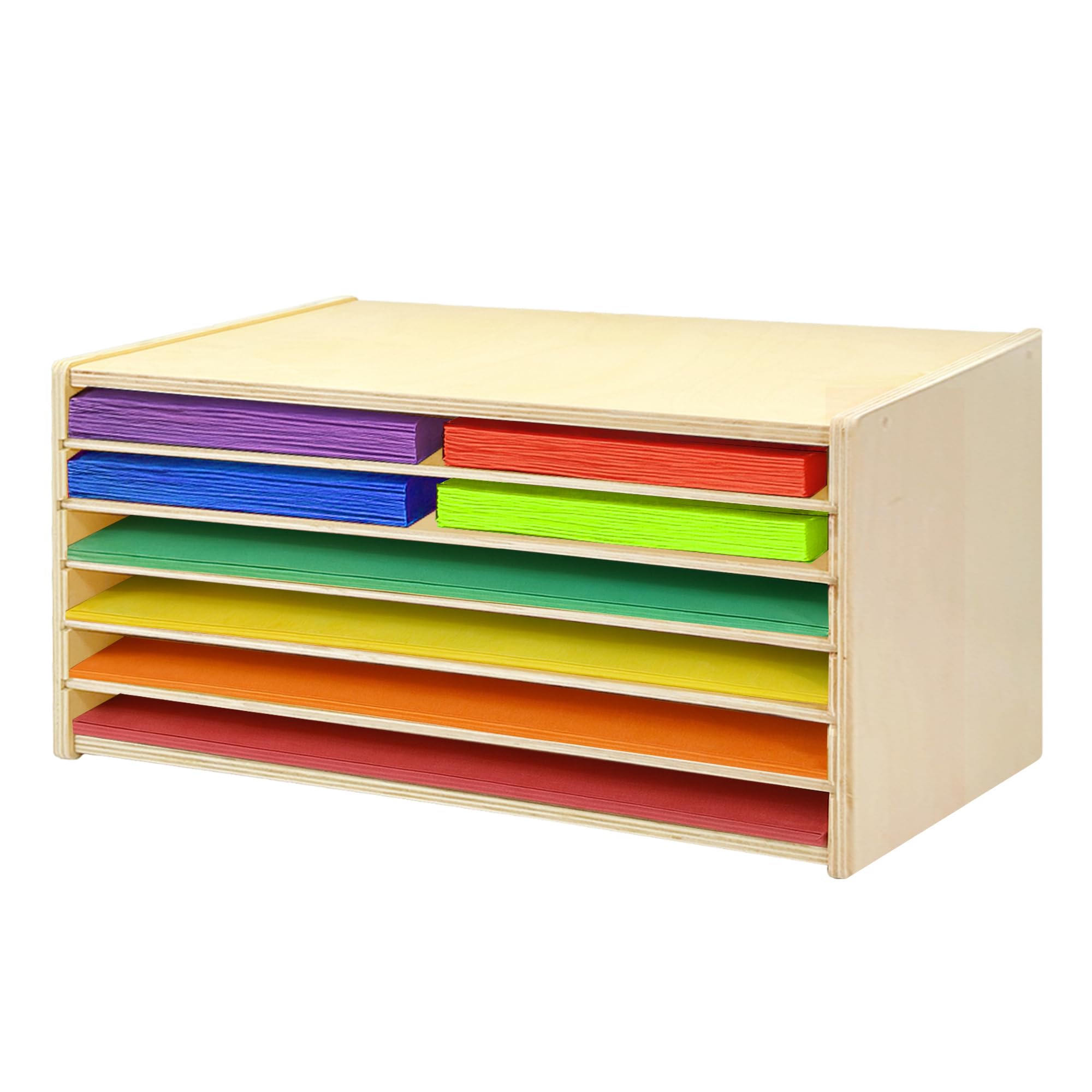 PROLEE Construction Paper Organizer 20" x 13", 6-Tier Paper Storage Rack,Wooden Papers Storage Shelf for 12" x 18" and 9" x 12" Size Papers,Desk