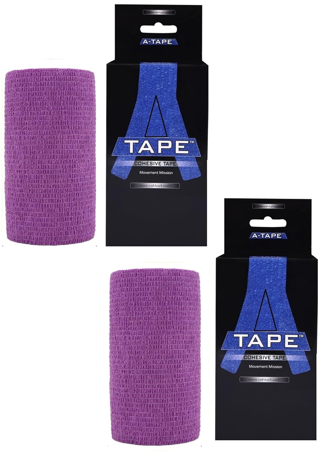 A-TAPE Breathable Self Adhesive Cohesive Bandage for Humans & Pets (Dogs, Cats, Birds) –Sports, Wrap, Athletic, Non Woven First Aid Medical, Wrist, Swelling (10 cm X 4.5 mtr, Pack of 2) (Purple)