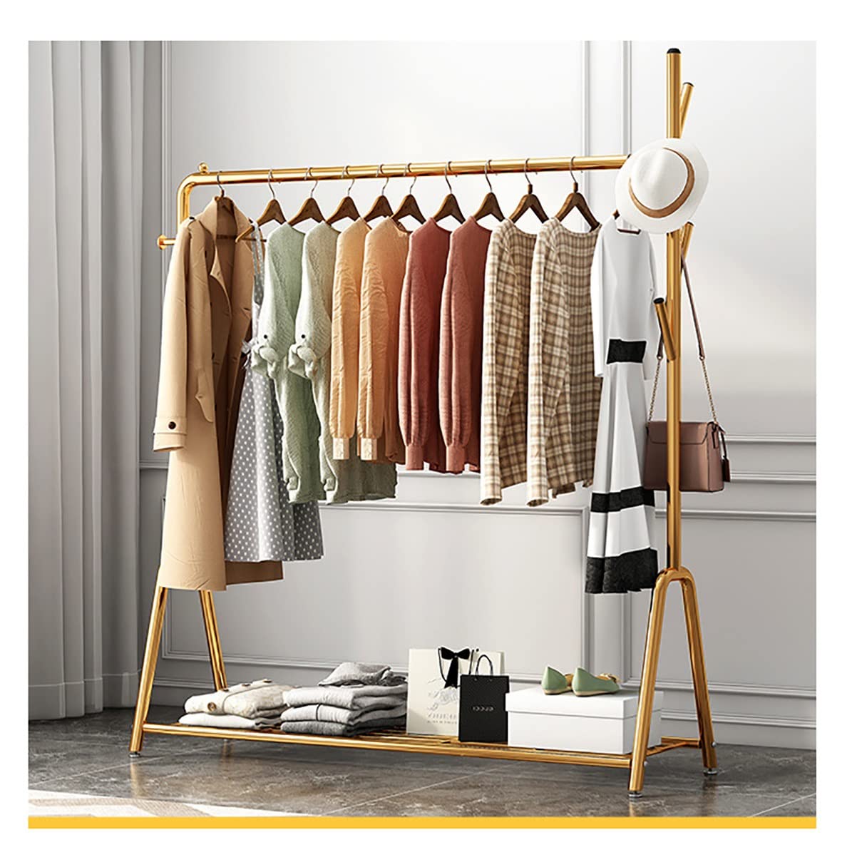 Clothes Rod Rack Shoe Bench Coat Stand Rack Hanger Metal Garment Rack Stand with Top Rod and Storage